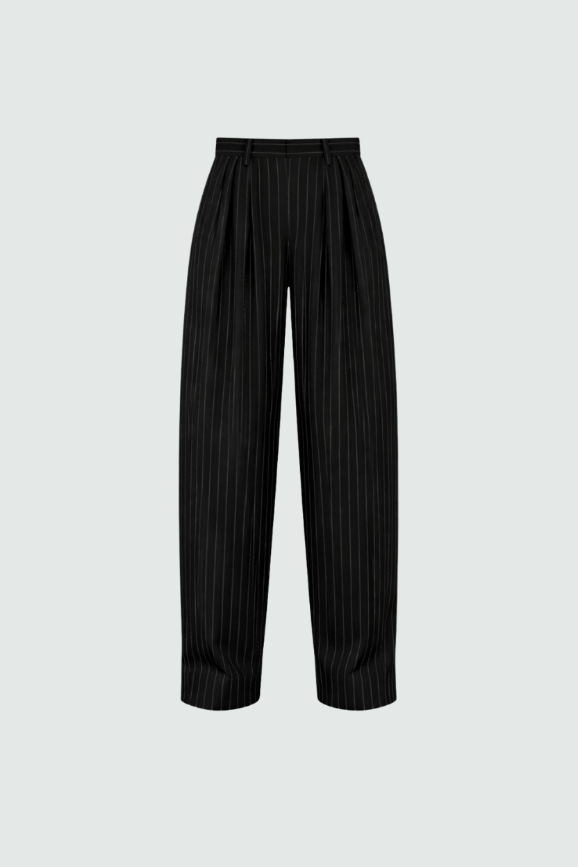 SHAO black pinstripe wide-leg trousers front view