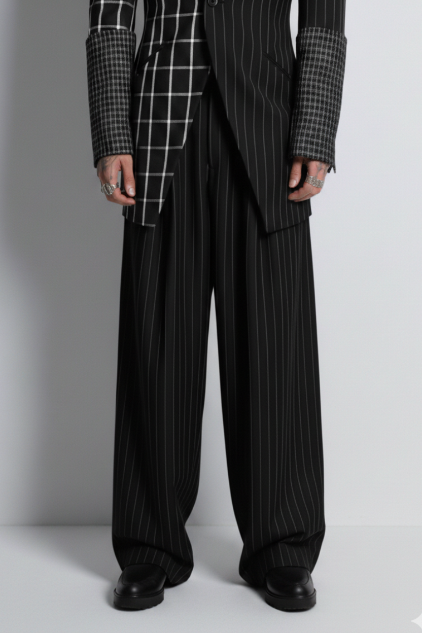 Black Pinstripe Wide-Leg Trousers