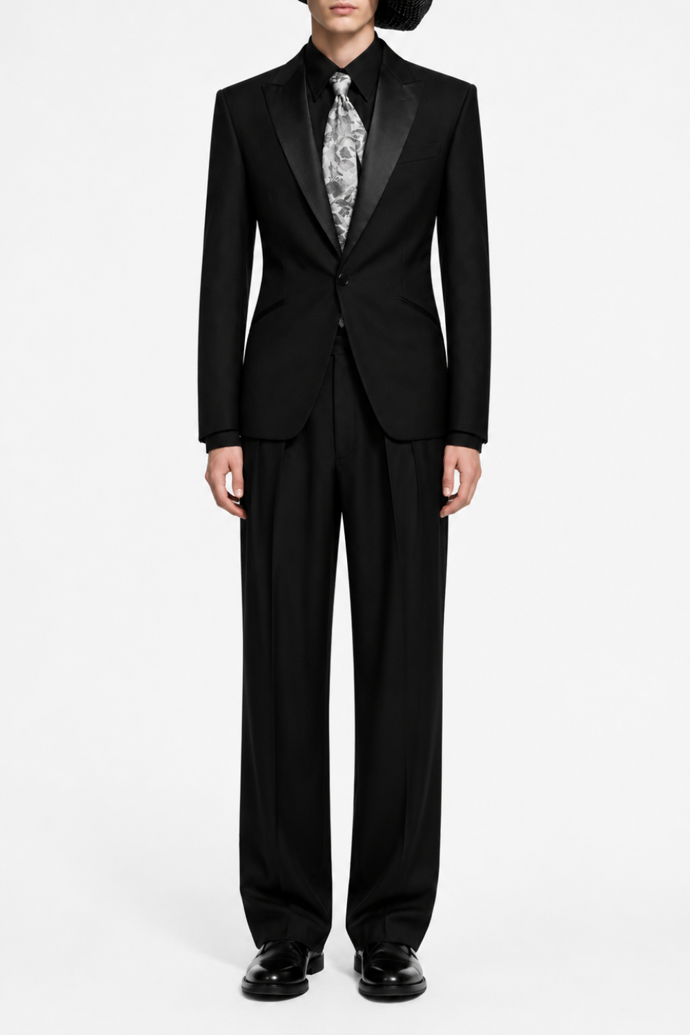 SHAO black pleated trousers front detail showing fit and drape