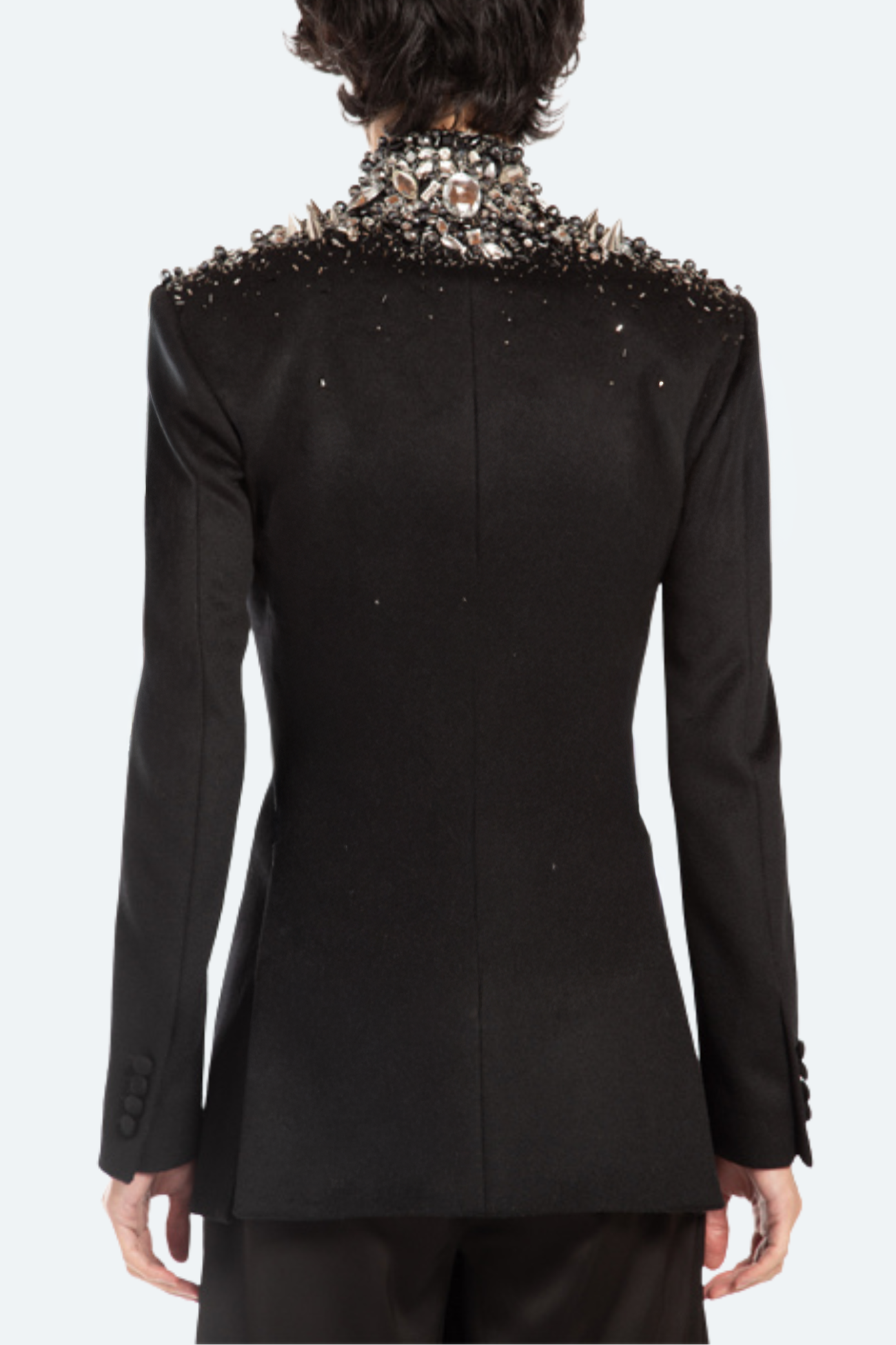 SHAO black blazer with crystal-embellished shoulders back view