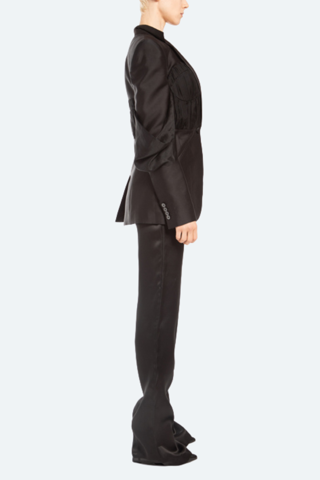 SHAO black draped-sleeve structured blazer side view