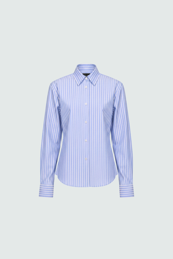 Blue Pink Striped Button-Down Shirt front view