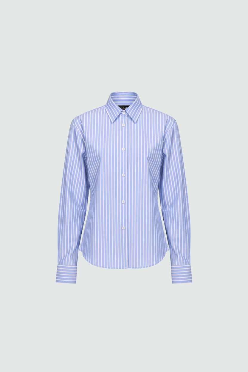 Blue Pink Striped Button-Down Shirt front view
