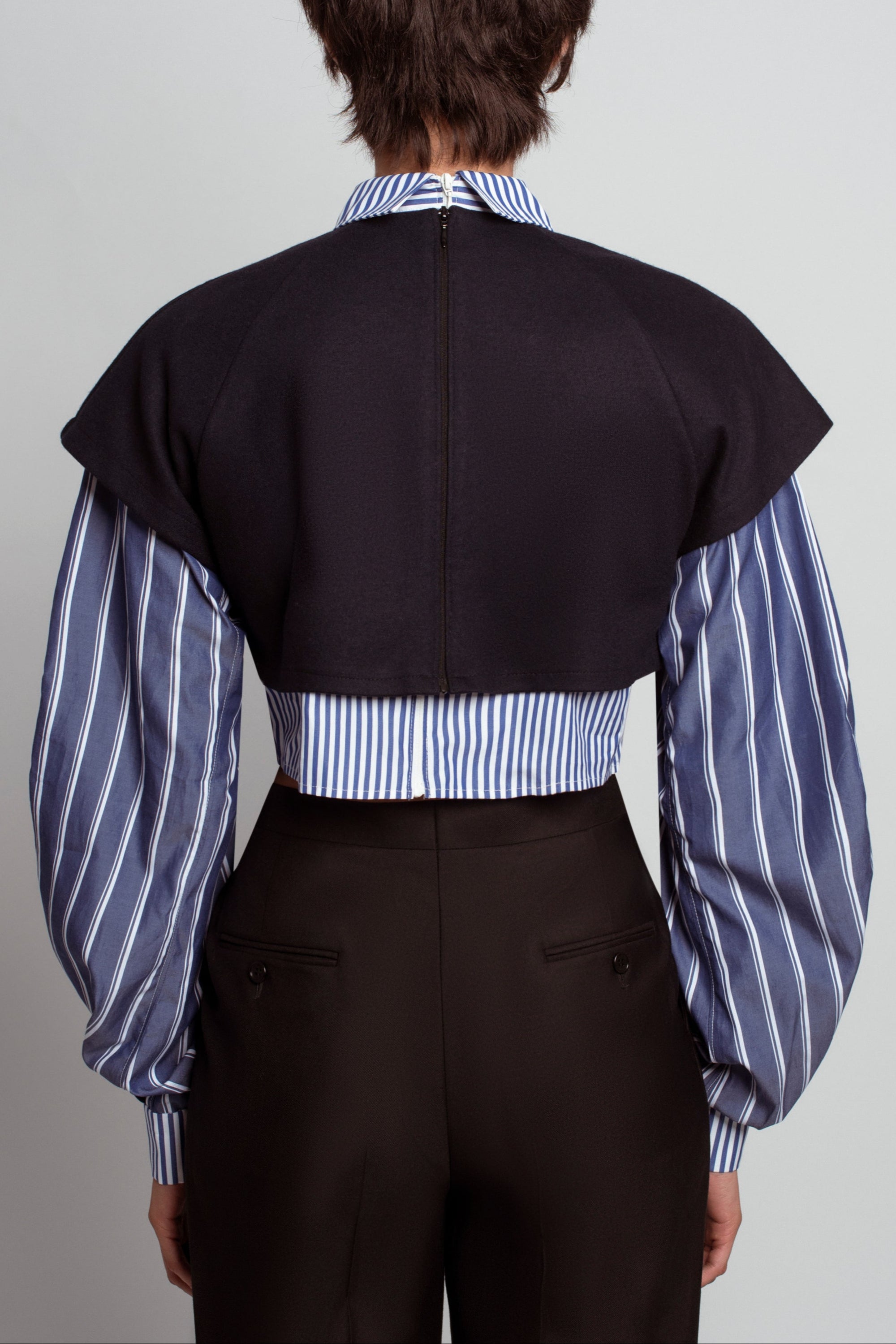 SHAO blue pinstripe trompe l’oeil shirt back view