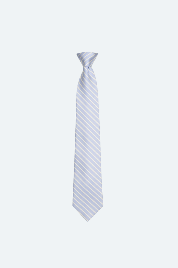 SHAO blue and yellow striped cotton tie with wide 10cm blade front view