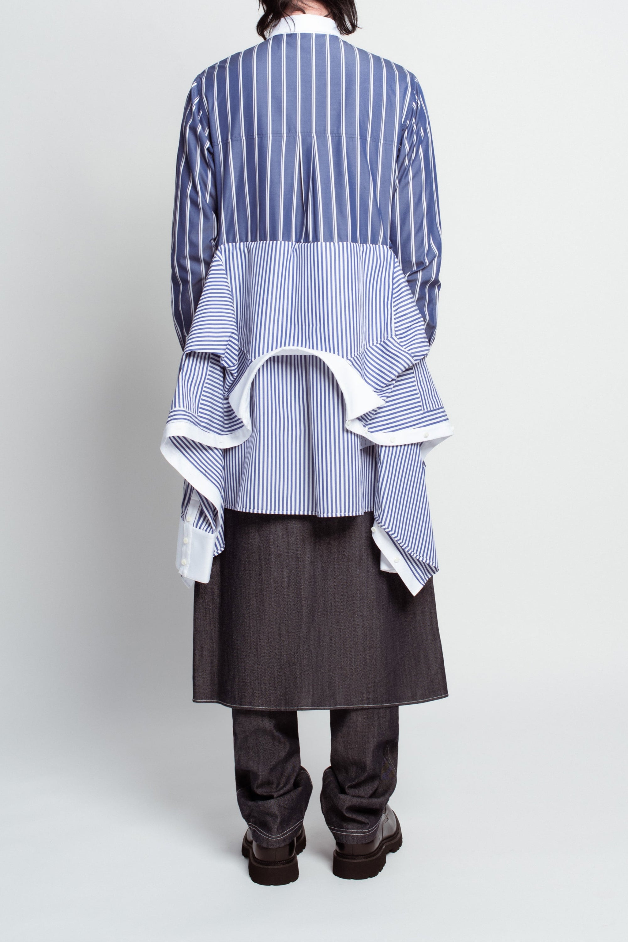 Blue pinstripe shirt attached back construction