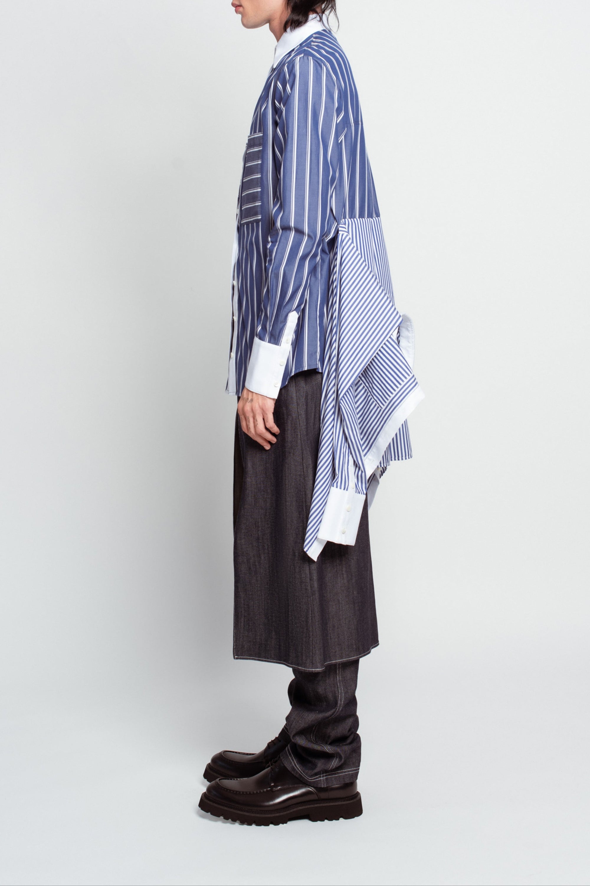Blue striped shirt layered side view
