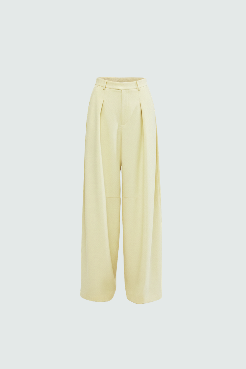 SHAO butter yellow two-tone wide-leg trousers front view