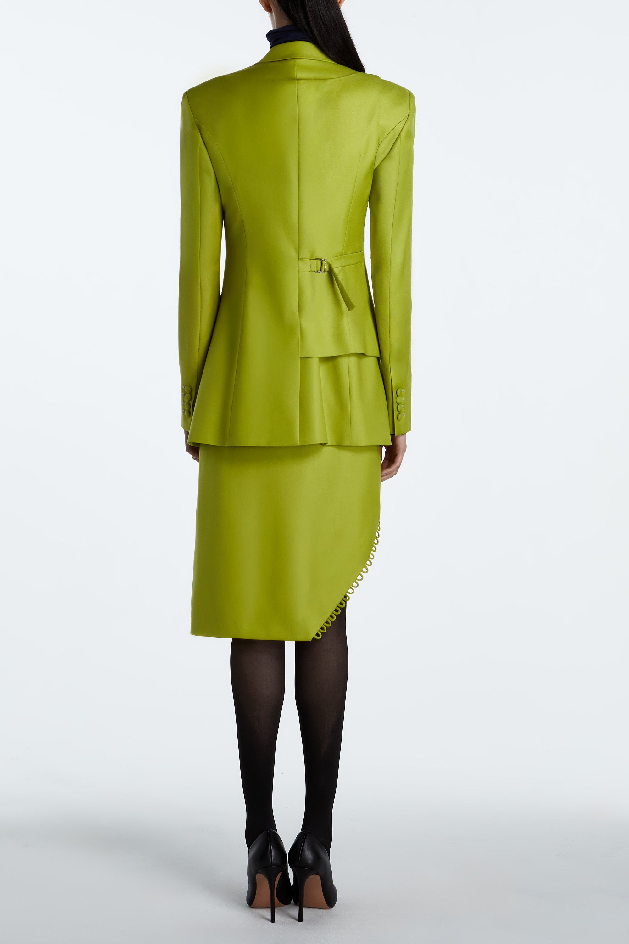 SHAO chartreuse wool trompe l’oeil blazer back view