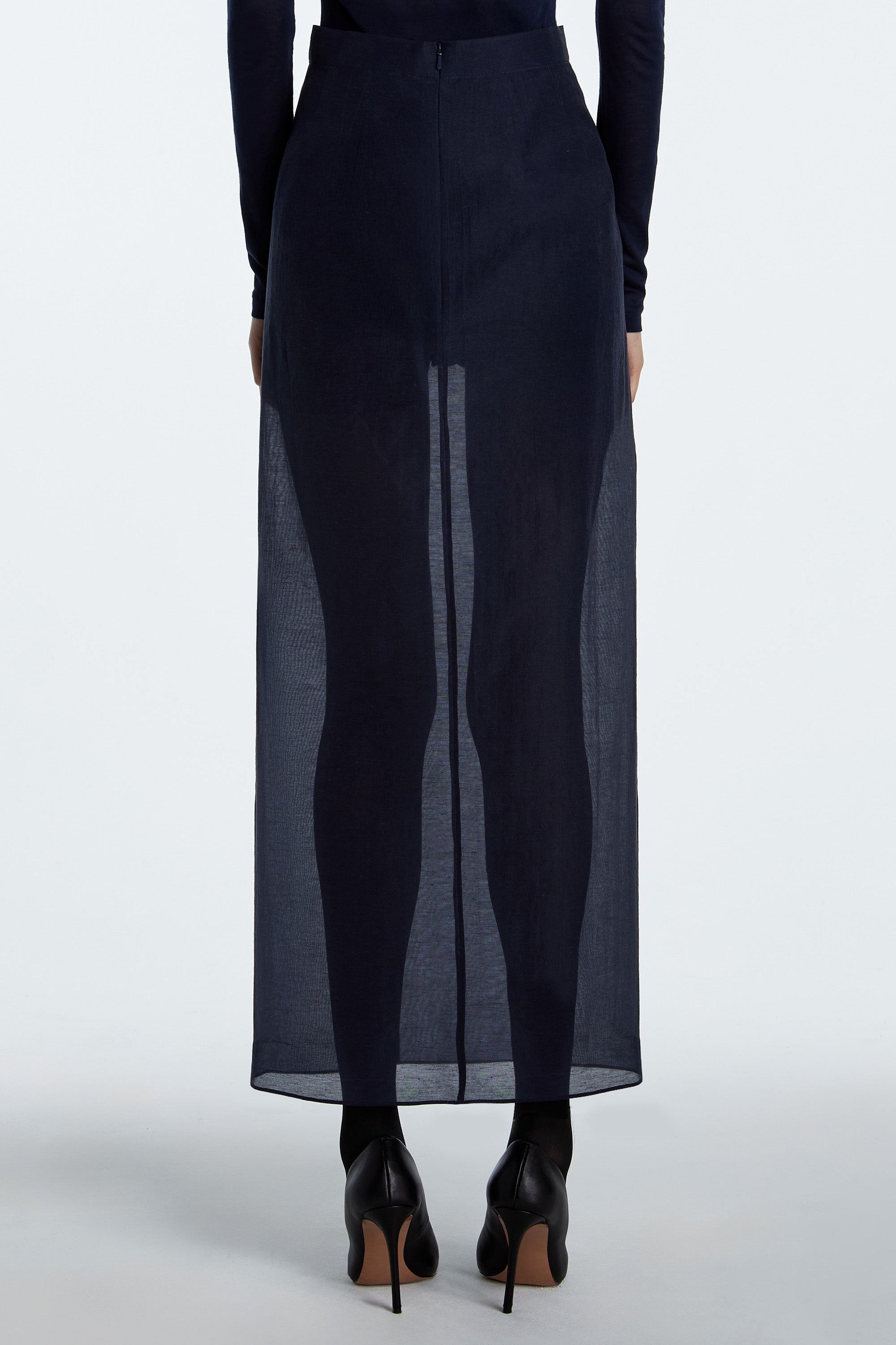 SHAO midnight sapphire column skirt structured tailored hem detail