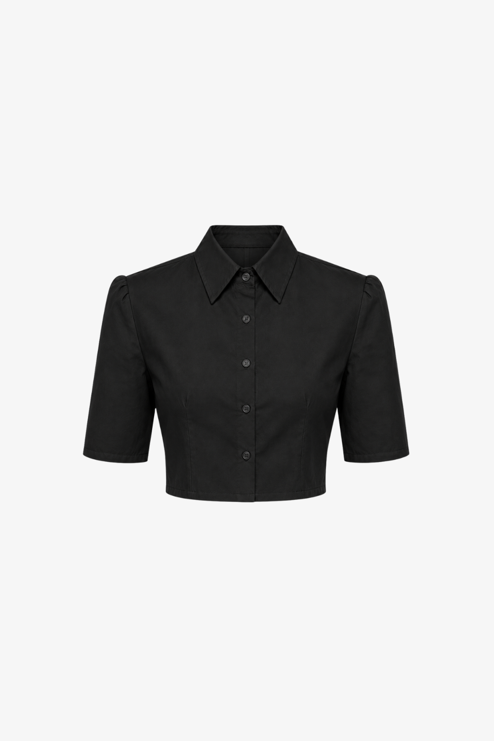 SHAO black cropped cotton shirt with pointed collar and short sleeves