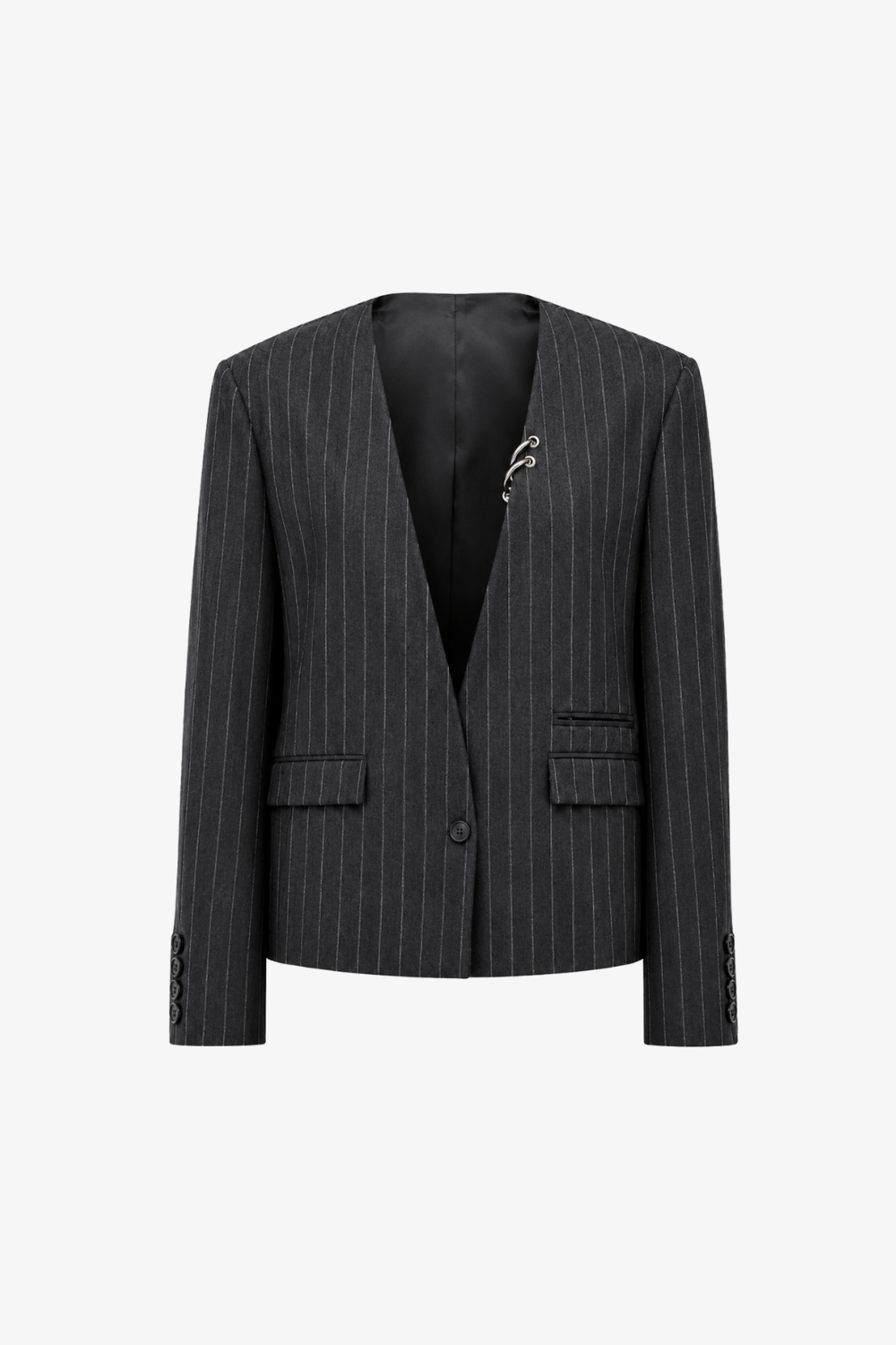 SHAO Deep V Pinstripe Cropped Jacket