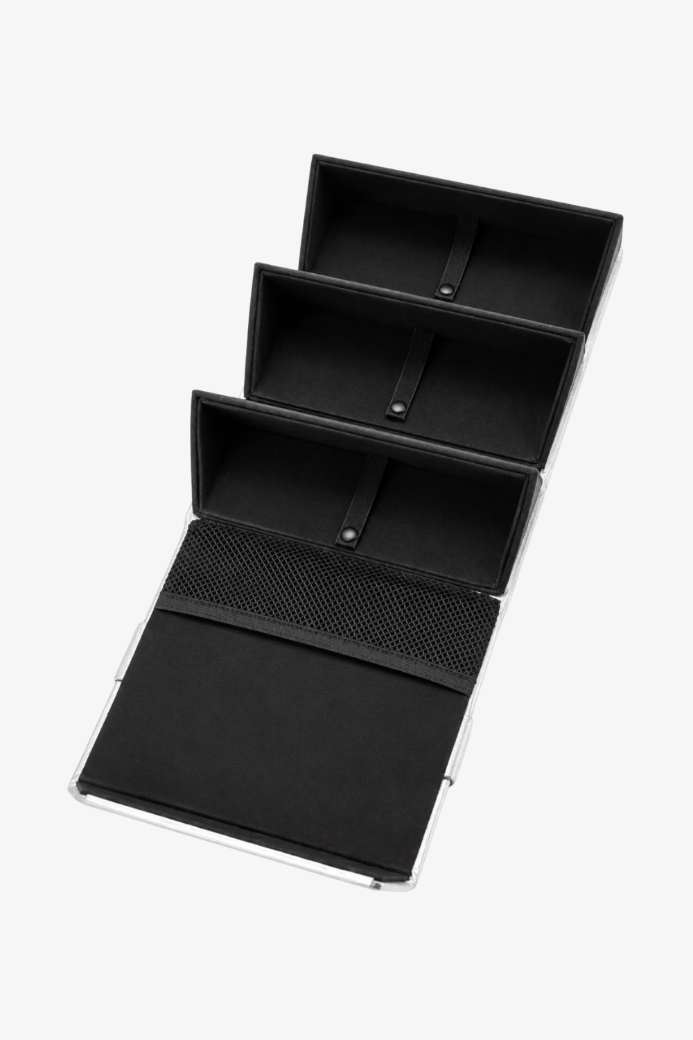 SHAO silver metallic eyewear clutch bag interior compartment detail.