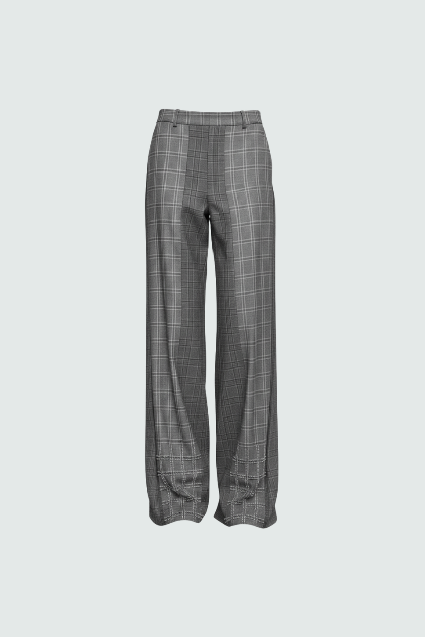 Gray check wide-leg trousers front view