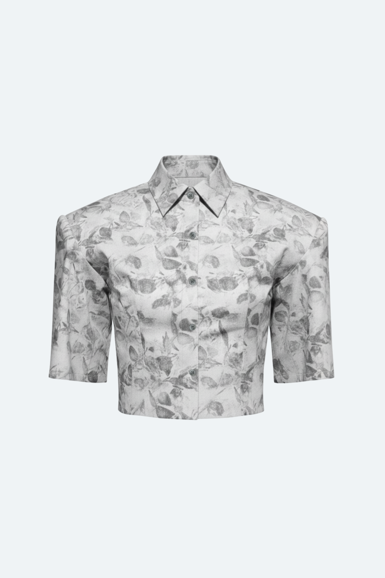 SHAO grey flora cropped shirt with point collar and sculpted sleeves front view