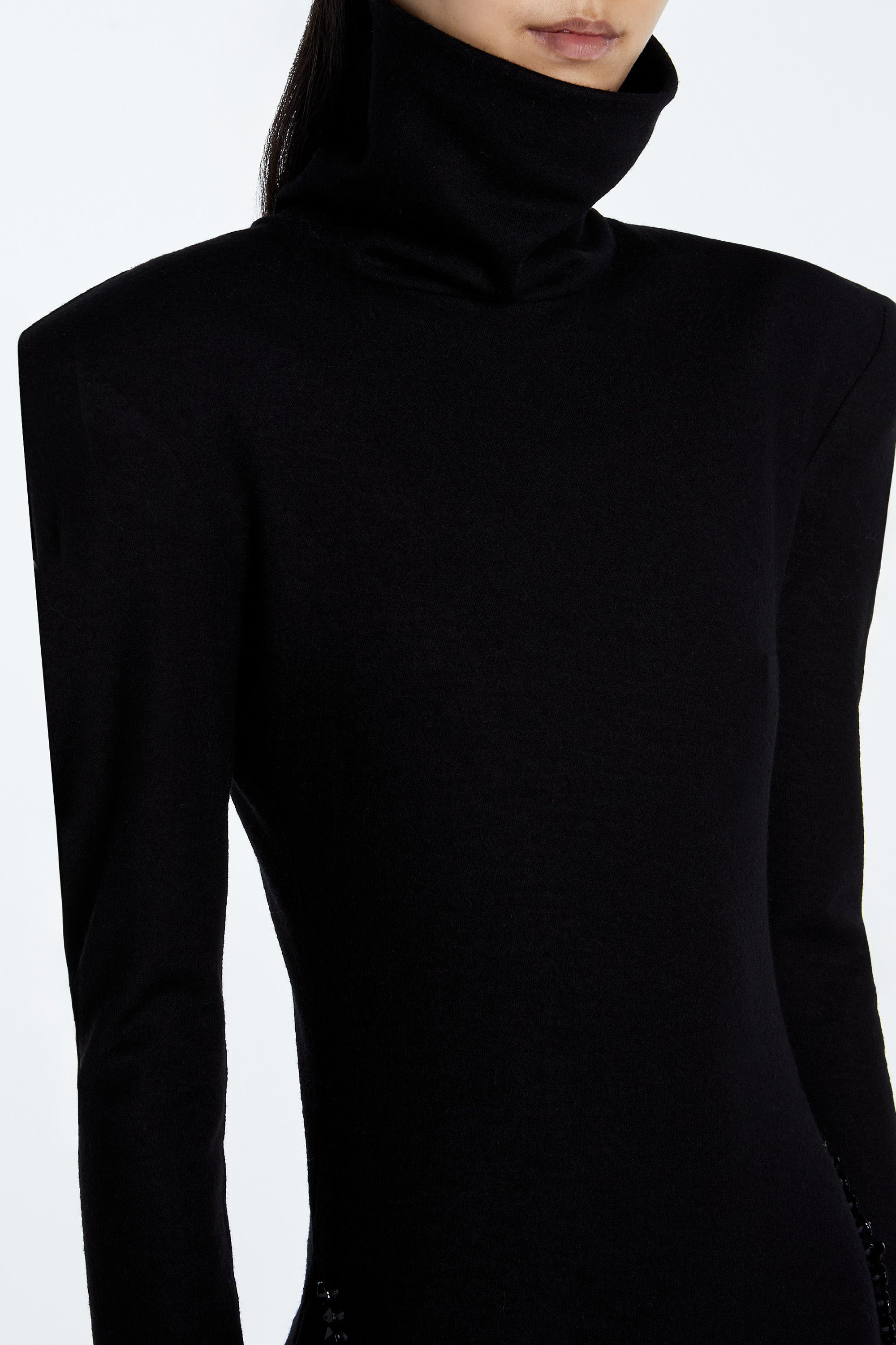 SHAO jet black cashmere turtleneck dress with fitted neckline detail