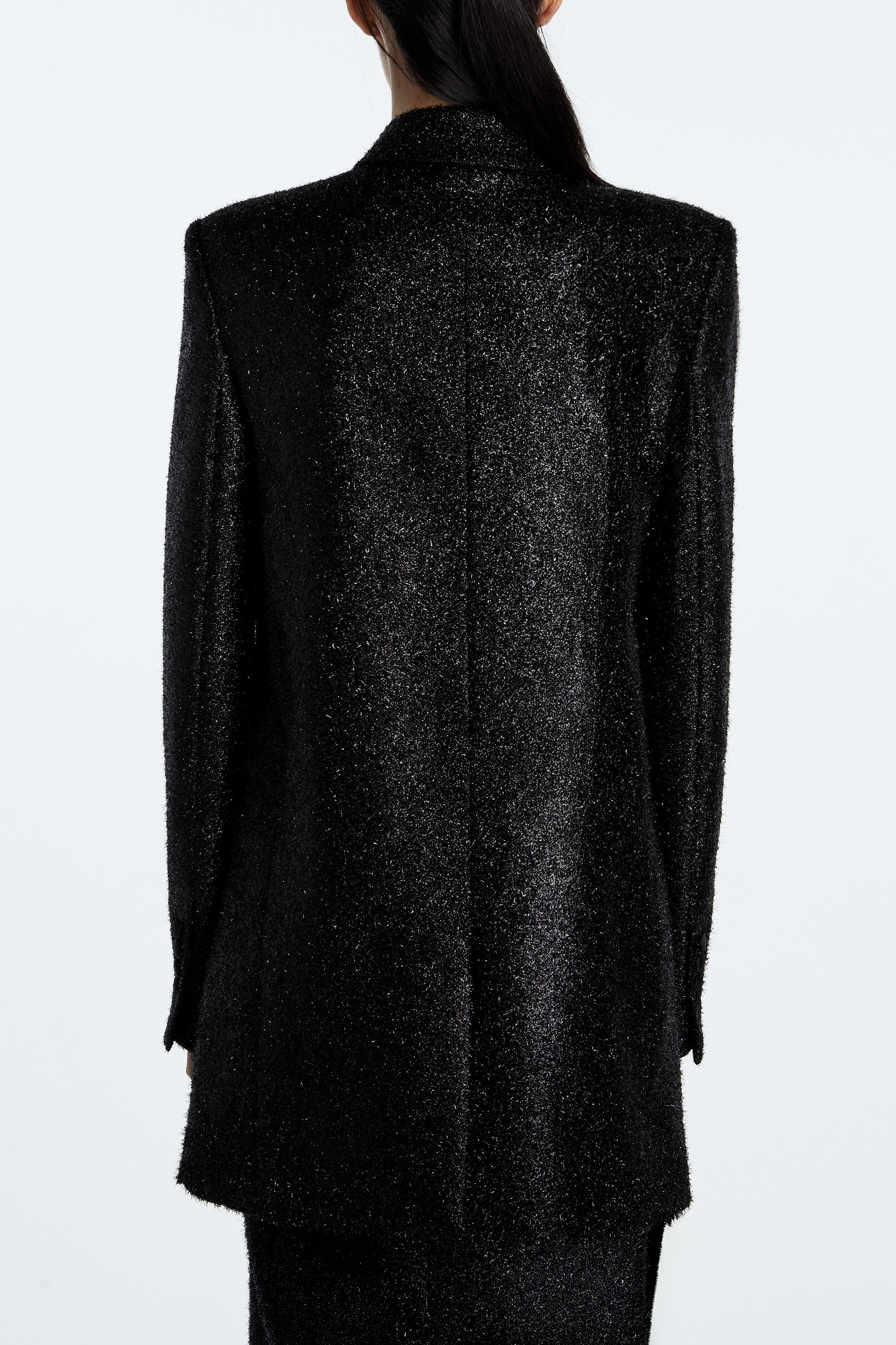 SHAO jet black sparkle suit jacket with elongated tailored silhouette full-length back