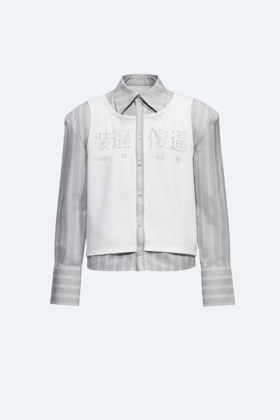 SHAO layered illusion striped shirt with 3D printed vest overlay front view