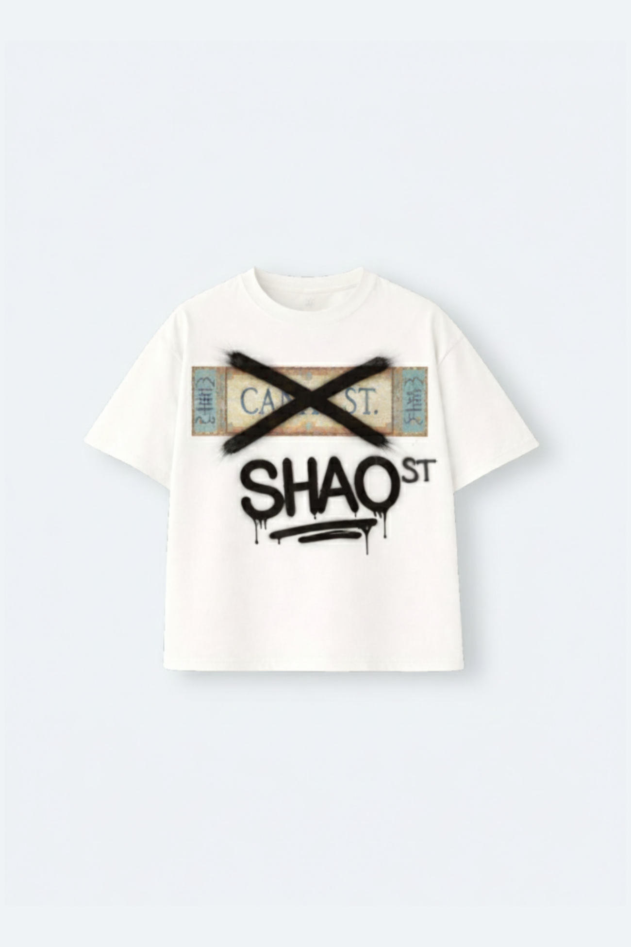 SHAO white boxy SHAO Street graphic T-shirt front view