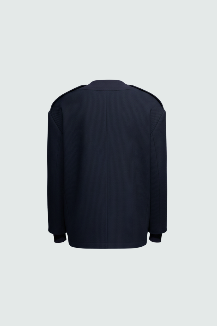 SHAO Navy Military-Style Utility Jacket structured back view