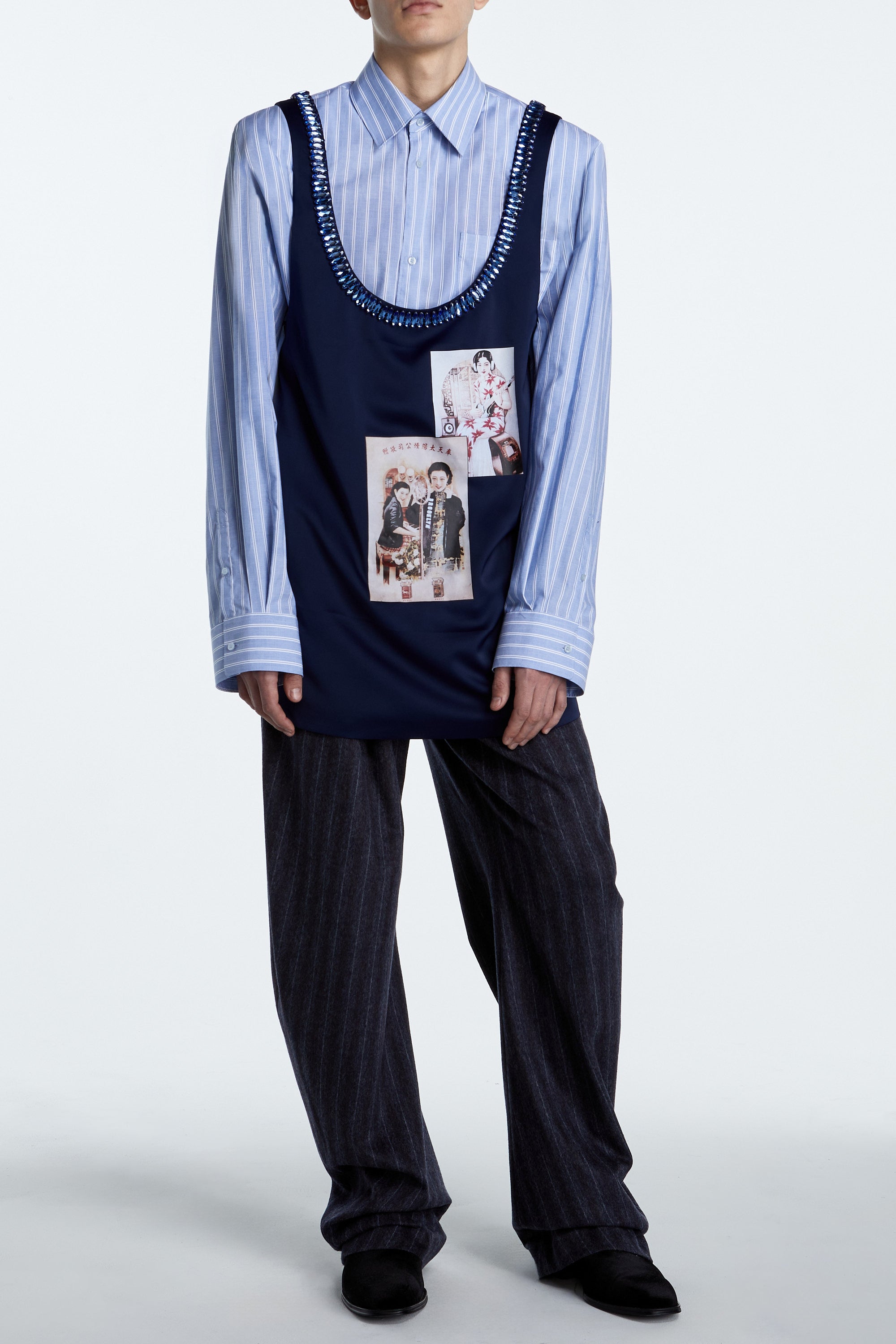 SHAO midnight sapphire embellished oversized tank front view