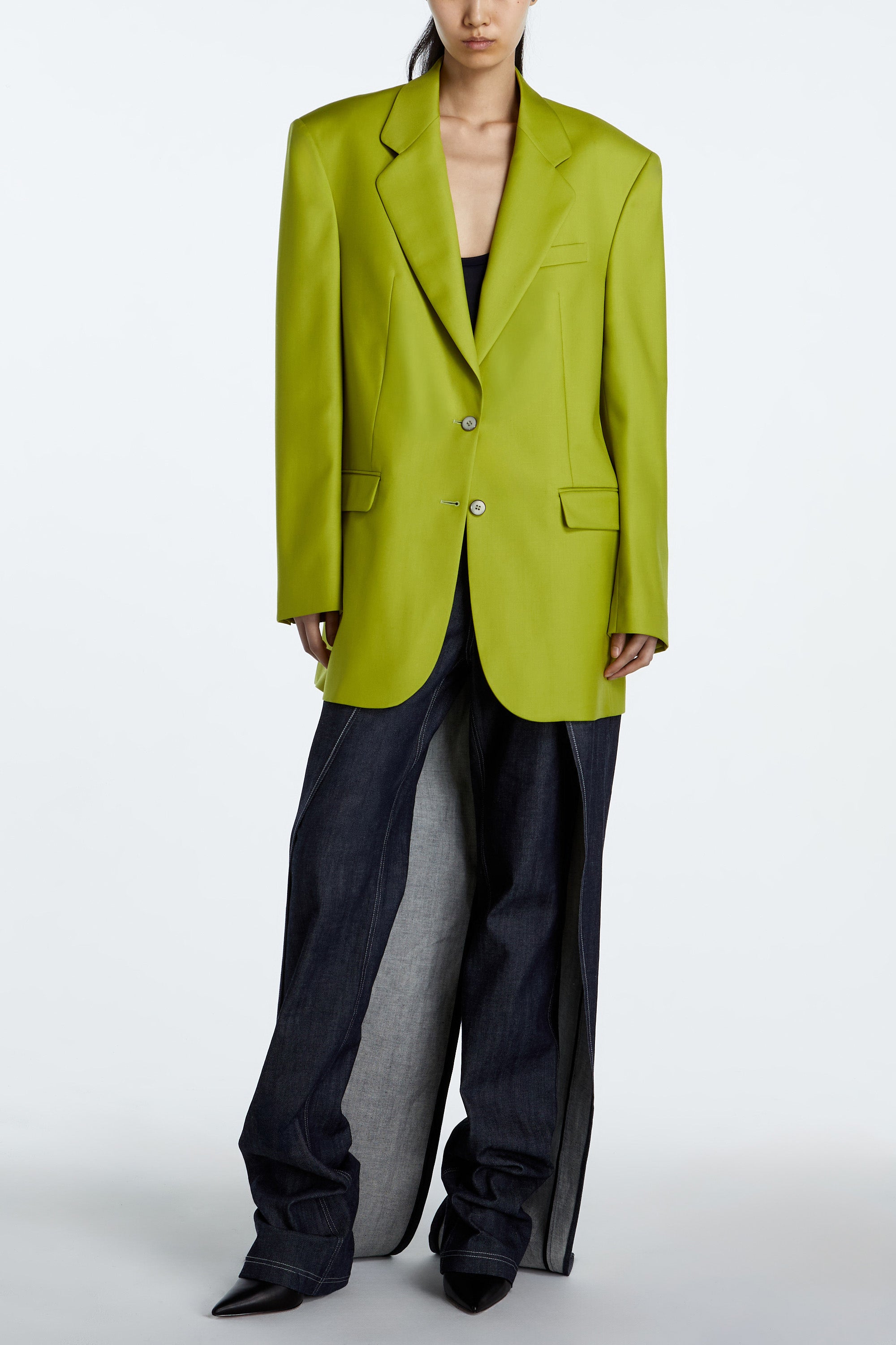 SHAO chartreuse oversized blazer front view