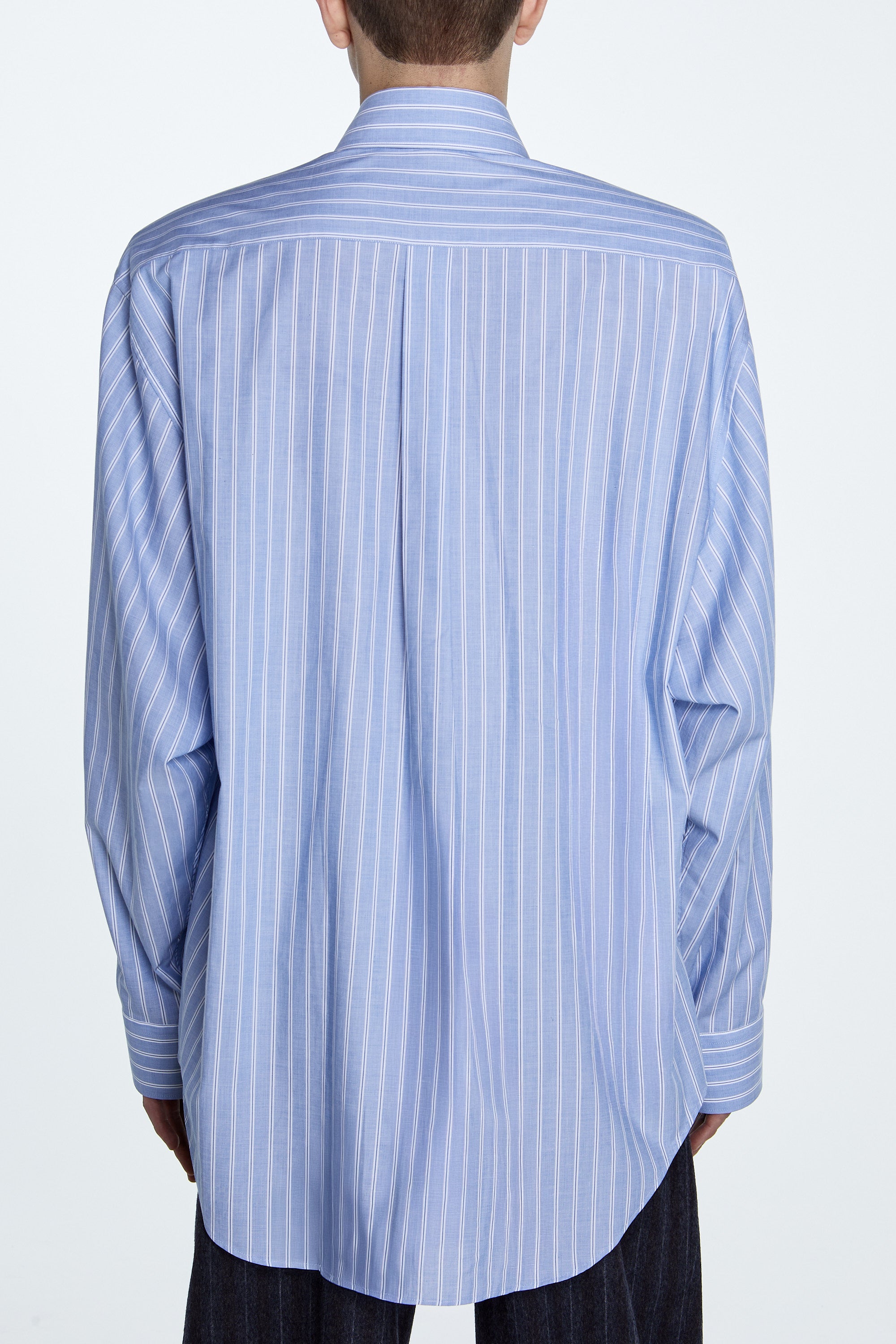 SHAO blue white pinstripe power shirt back view