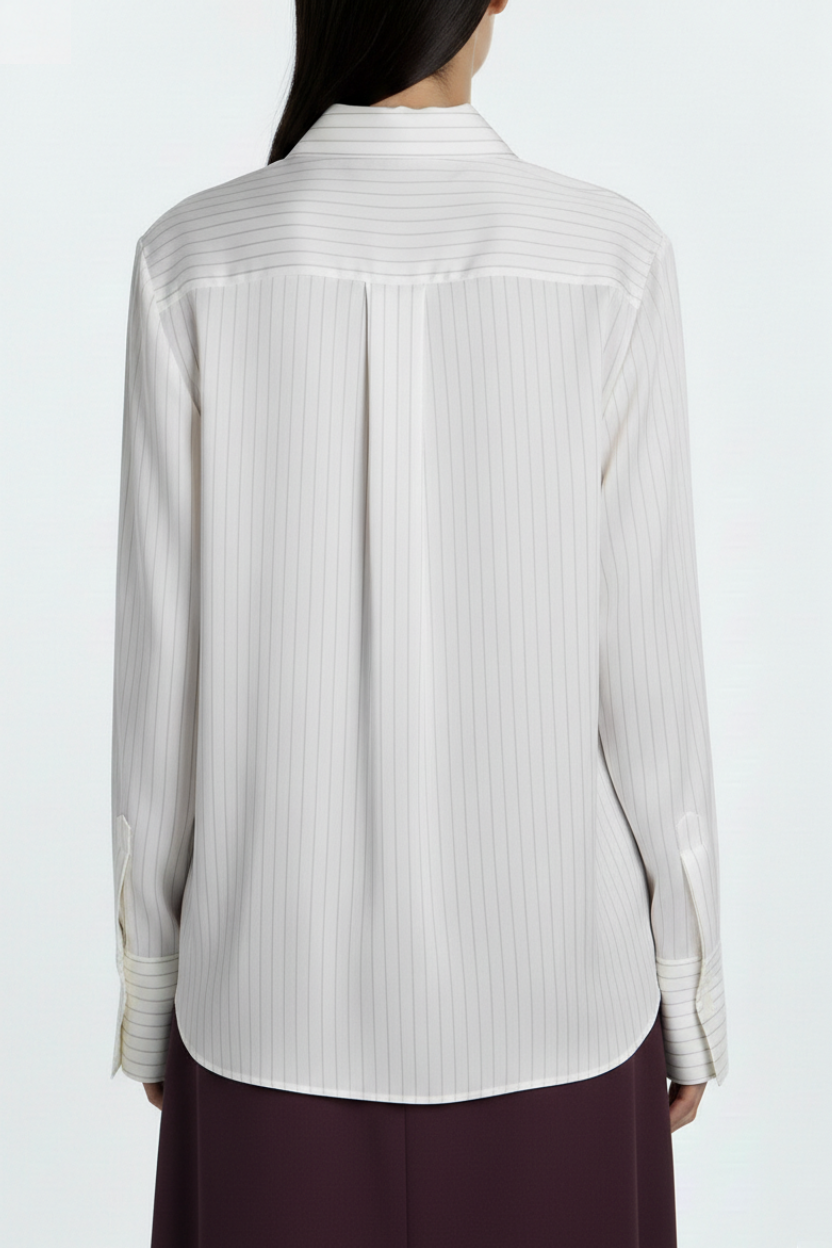 SHAO ivory pinstriped silk shirt back view