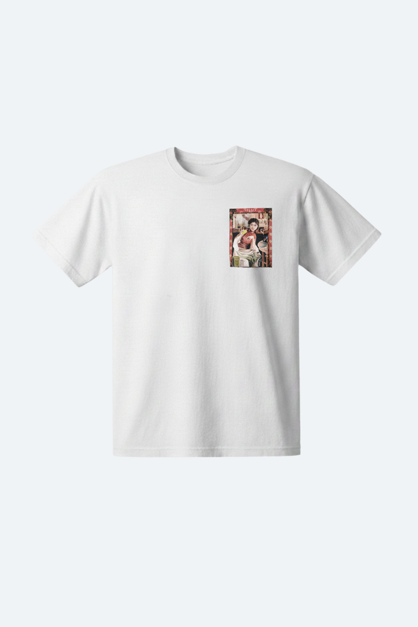 White Double Feature Shanghai graphic T-shirt front view