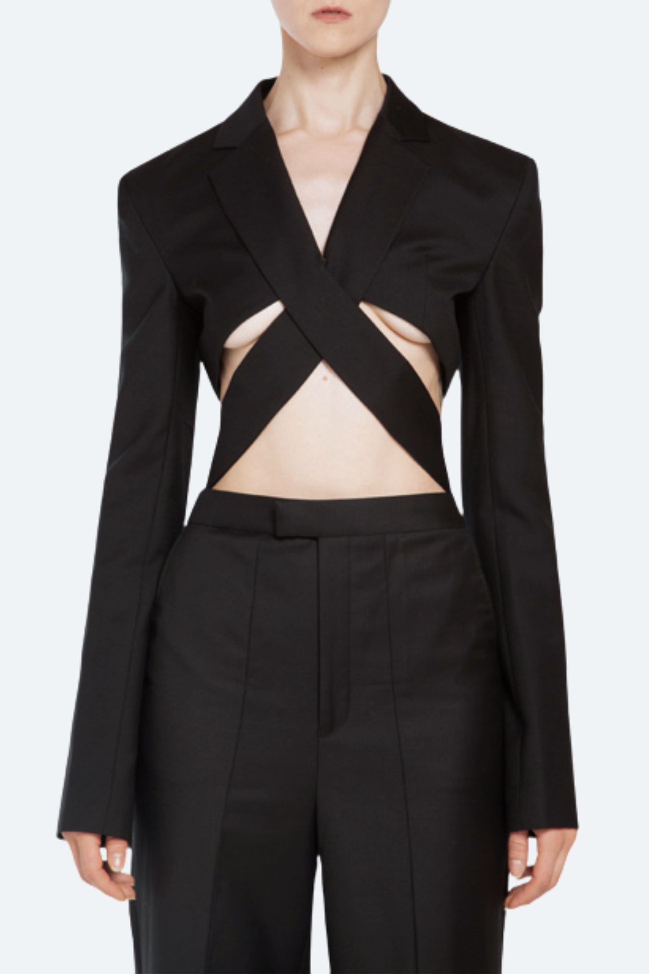 SHAO black cut-out long-sleeve top front view