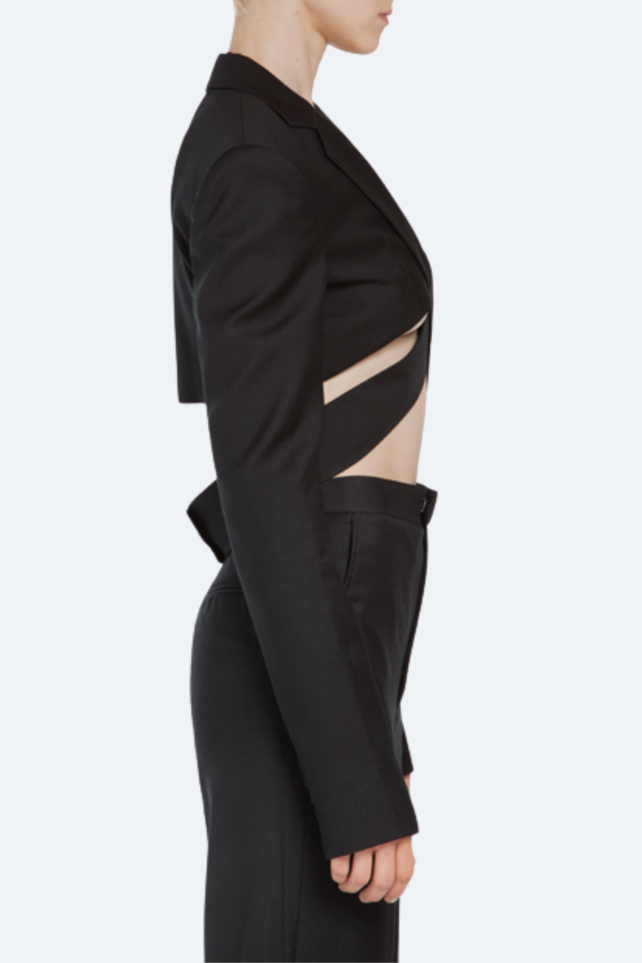 SHAO black cut-out long-sleeve top side view