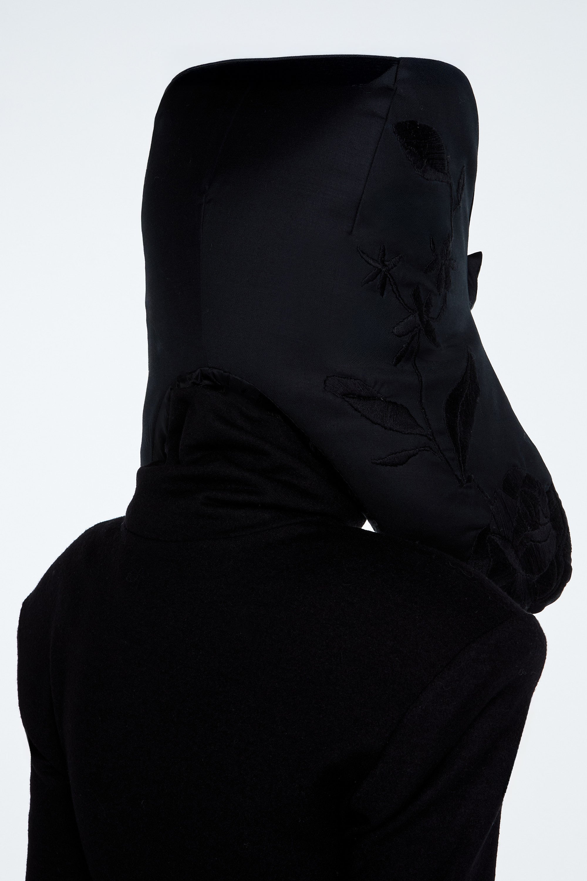 SHAO jet black padded trapper hat back