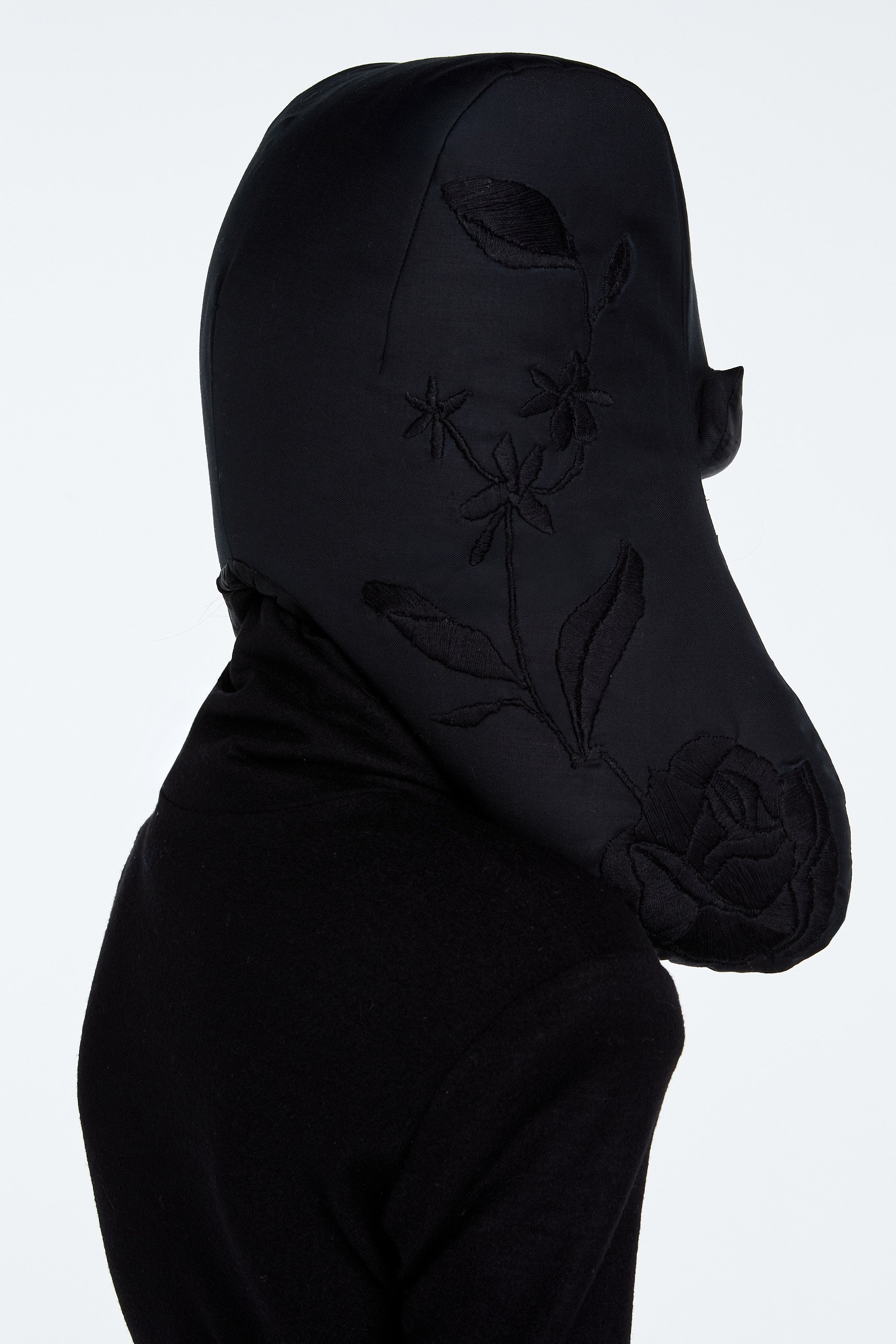 SHAO jet black padded trapper hat detail