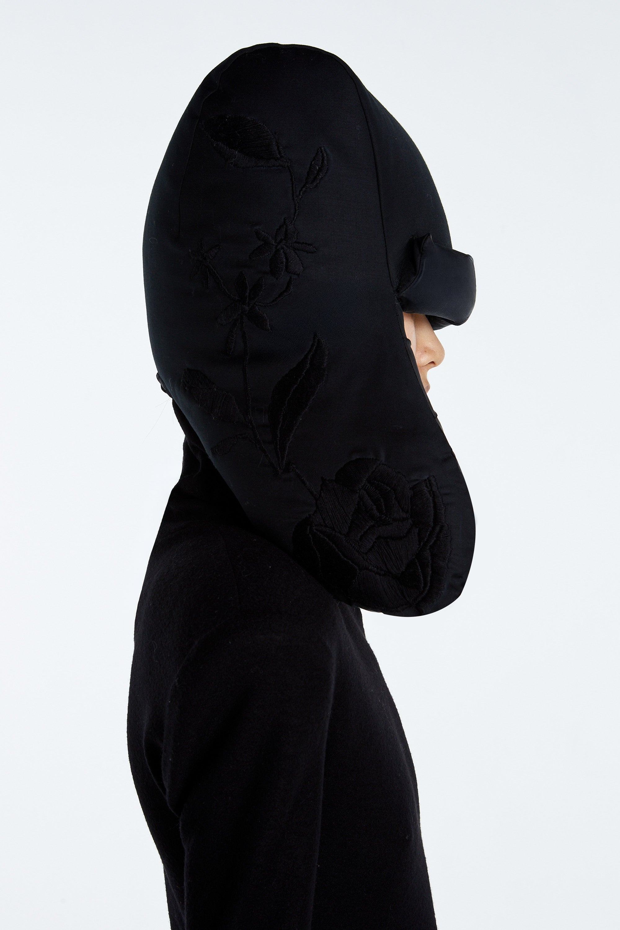 SHAO jet black padded trapper hat profile