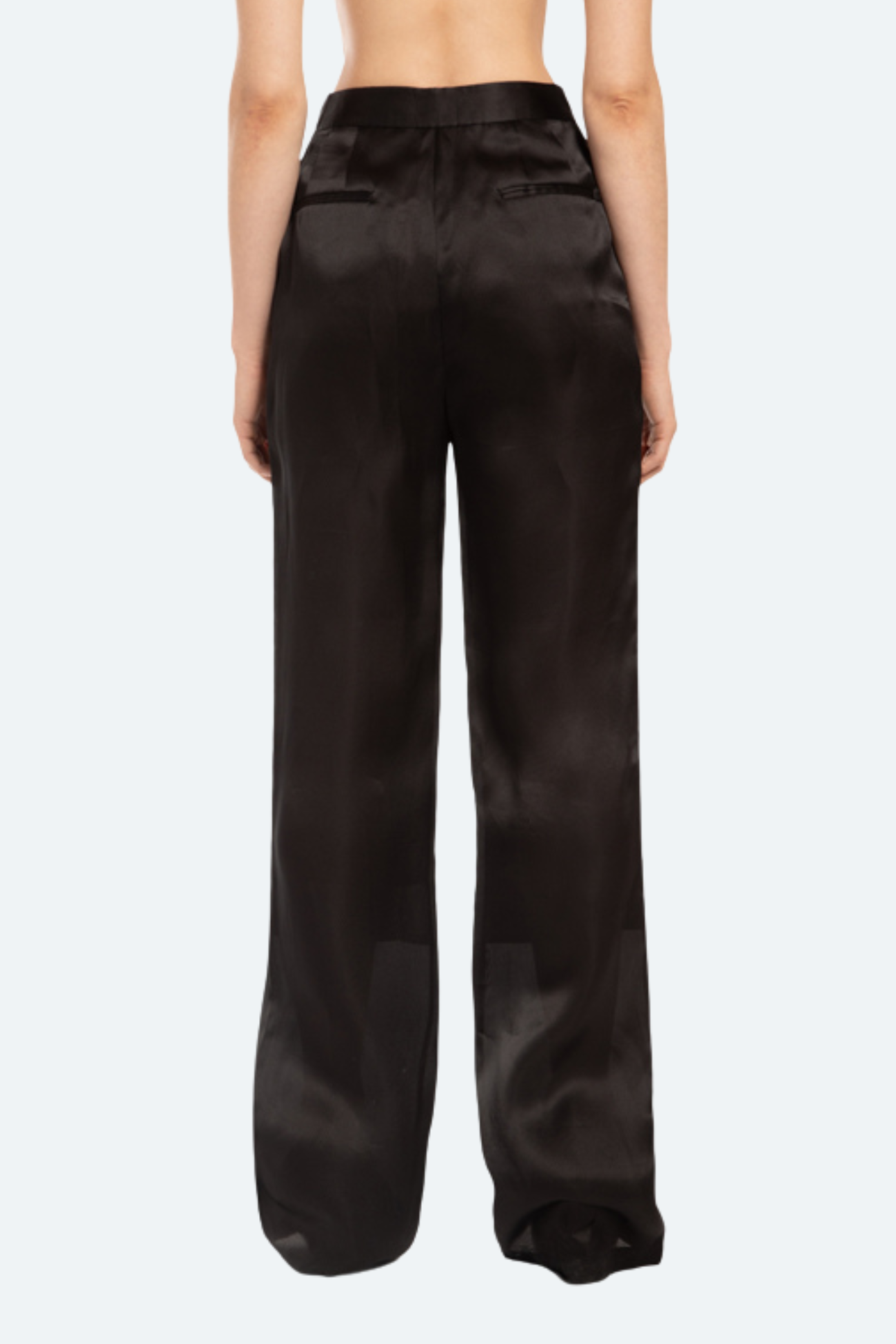 SHAO black satin wide-leg trouser back view