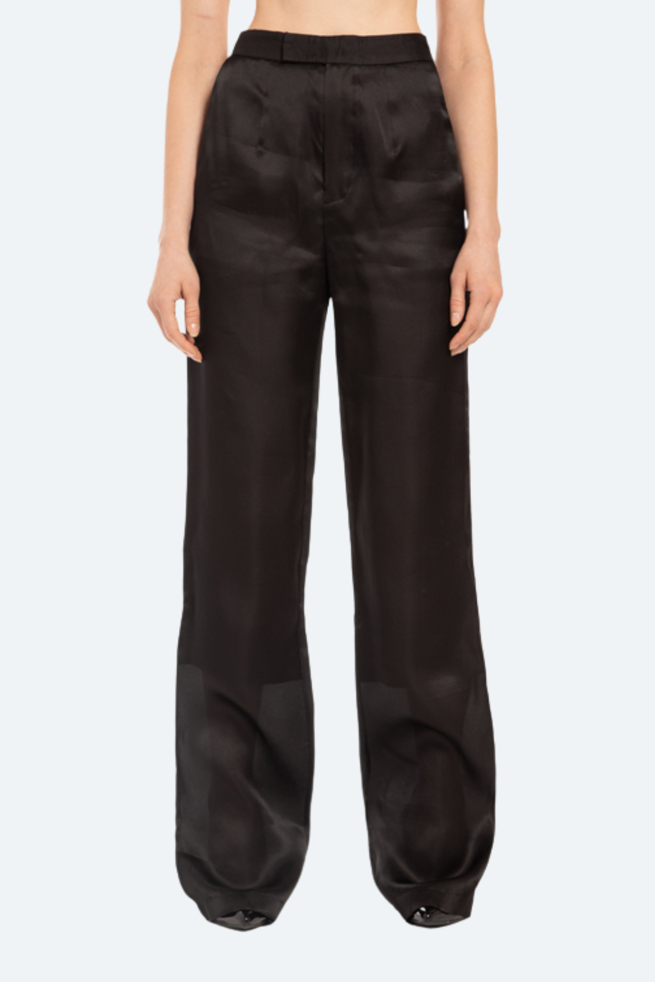 SHAO black satin wide-leg trouser front view