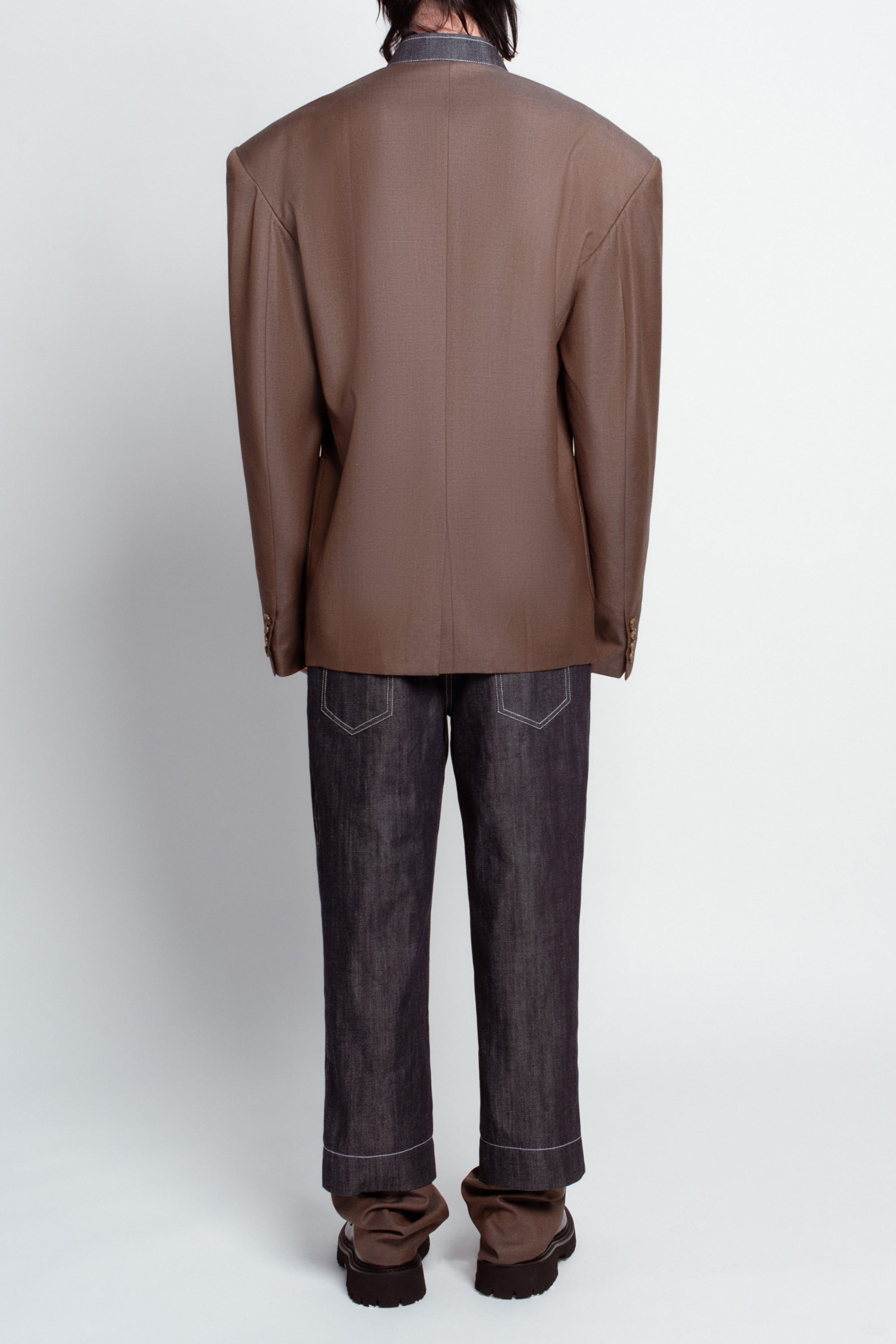 Brown oversized blazer elongated back view