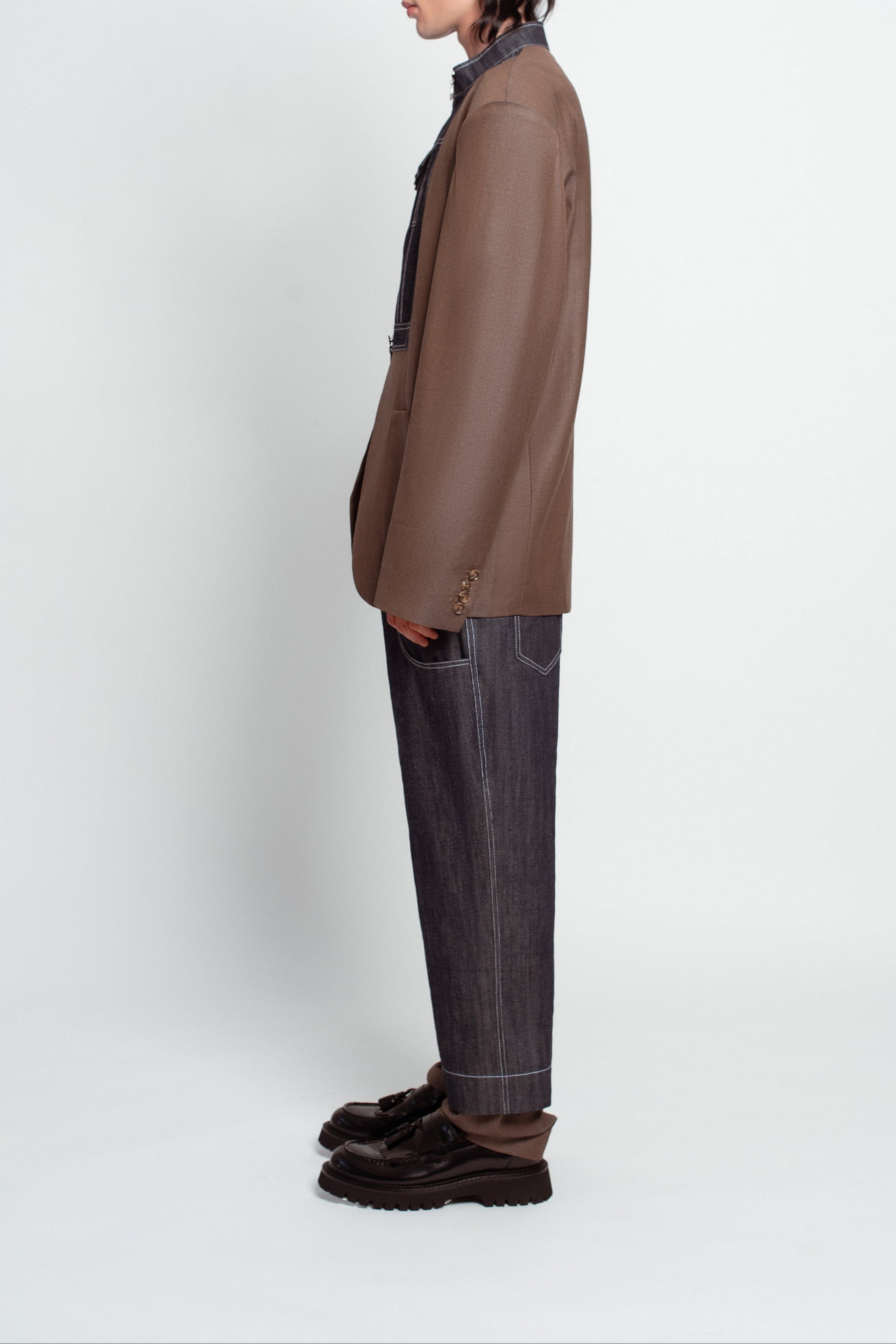 Warm brown oversized blazer structured side view