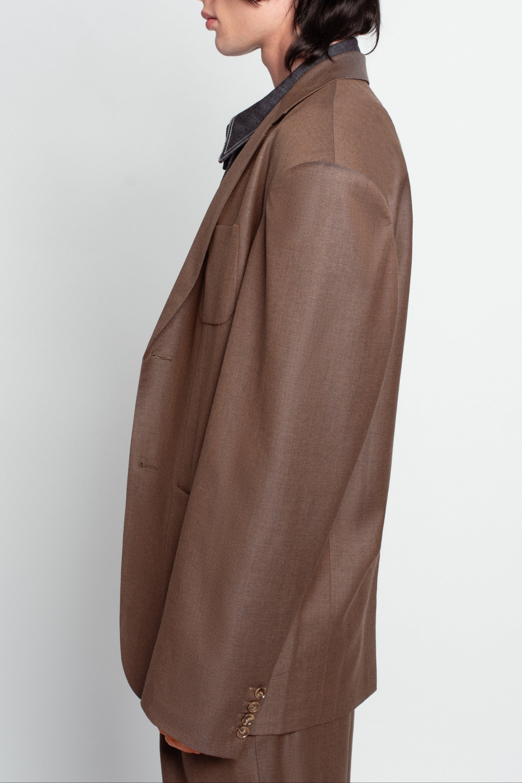 SHAO warm brown oversized blazer with removable denim dickie