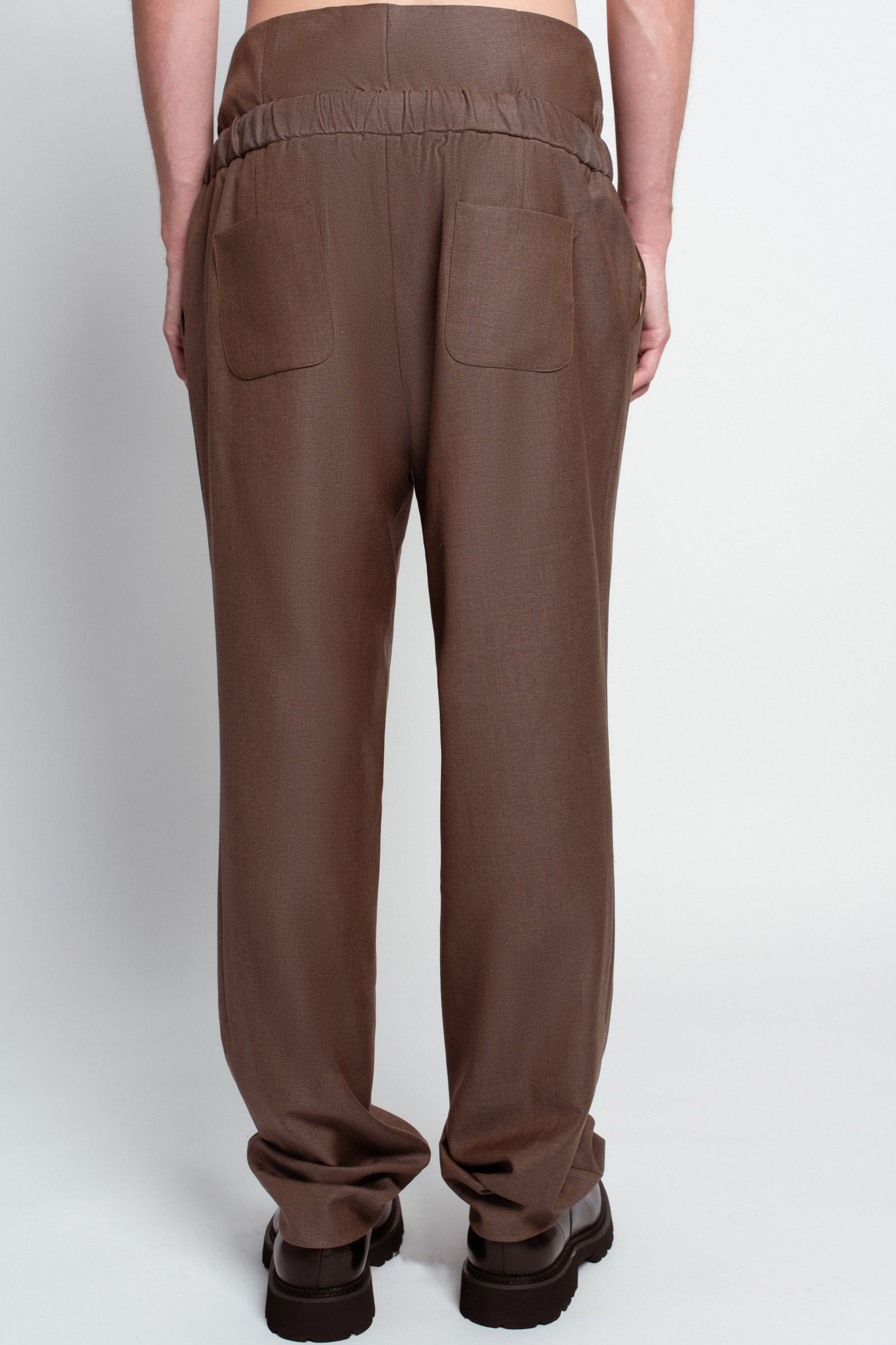 Warm brown wide-leg trousers structured back view