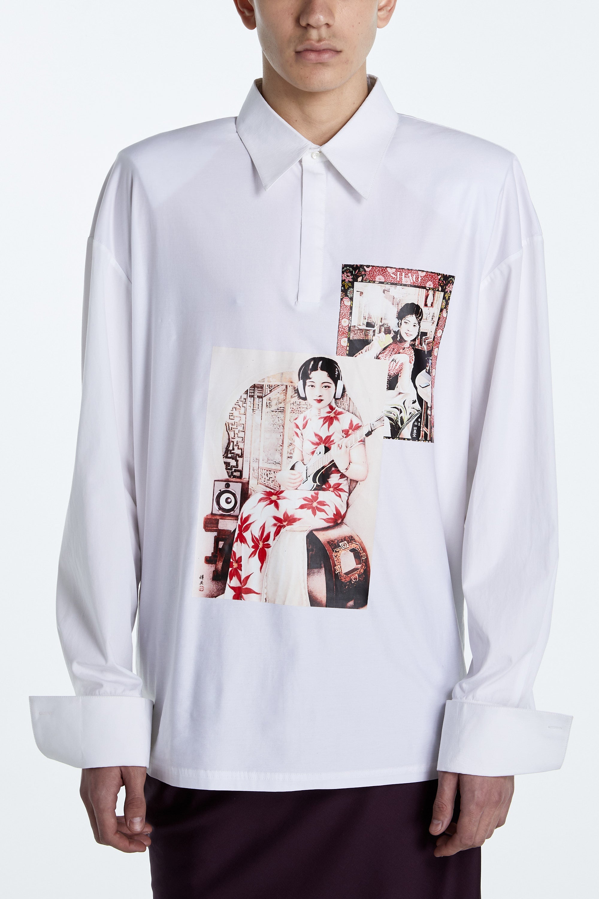 SHAO white anachronism print polo shirt front view