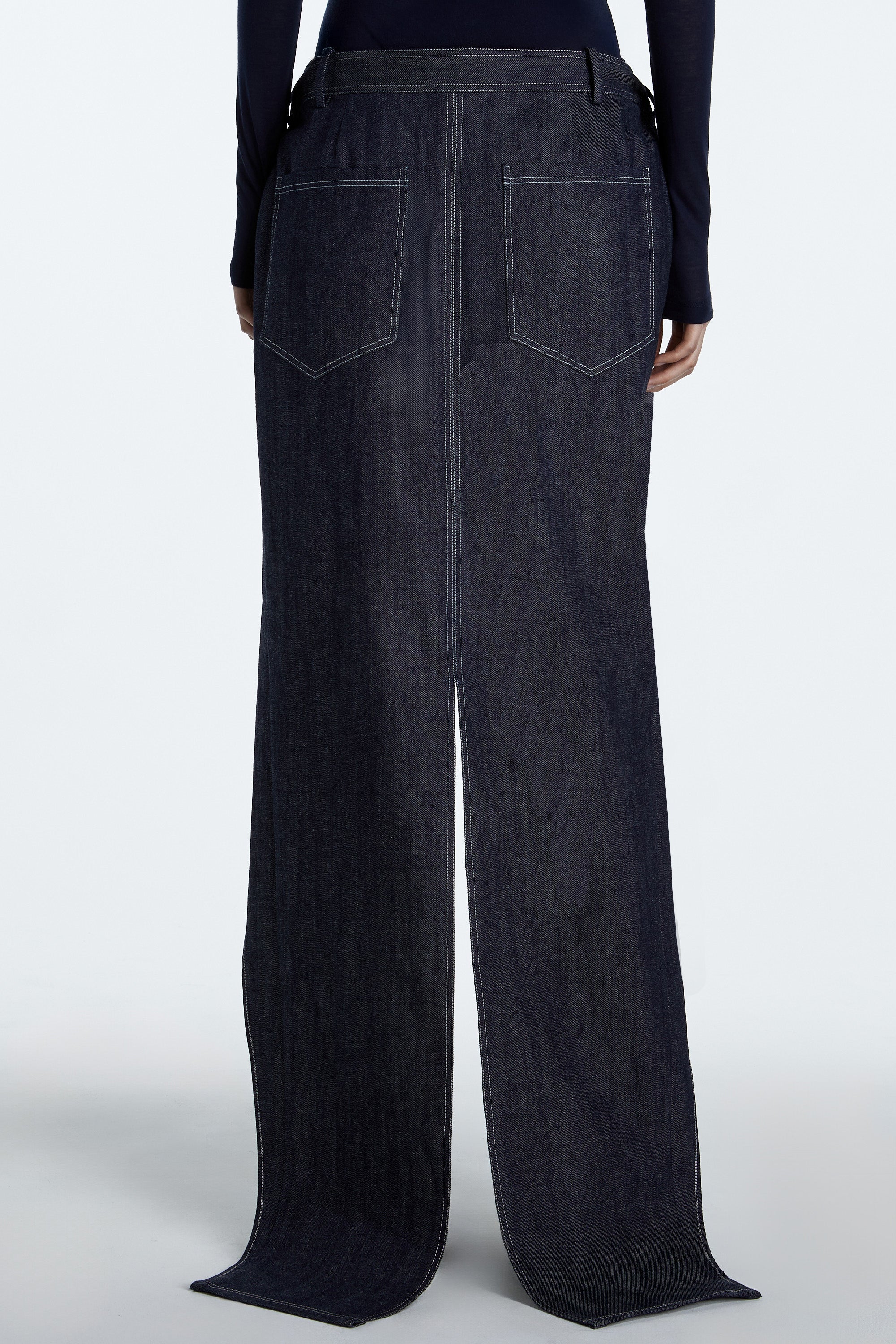 SHAO dark indigo wrap layer jeans back view