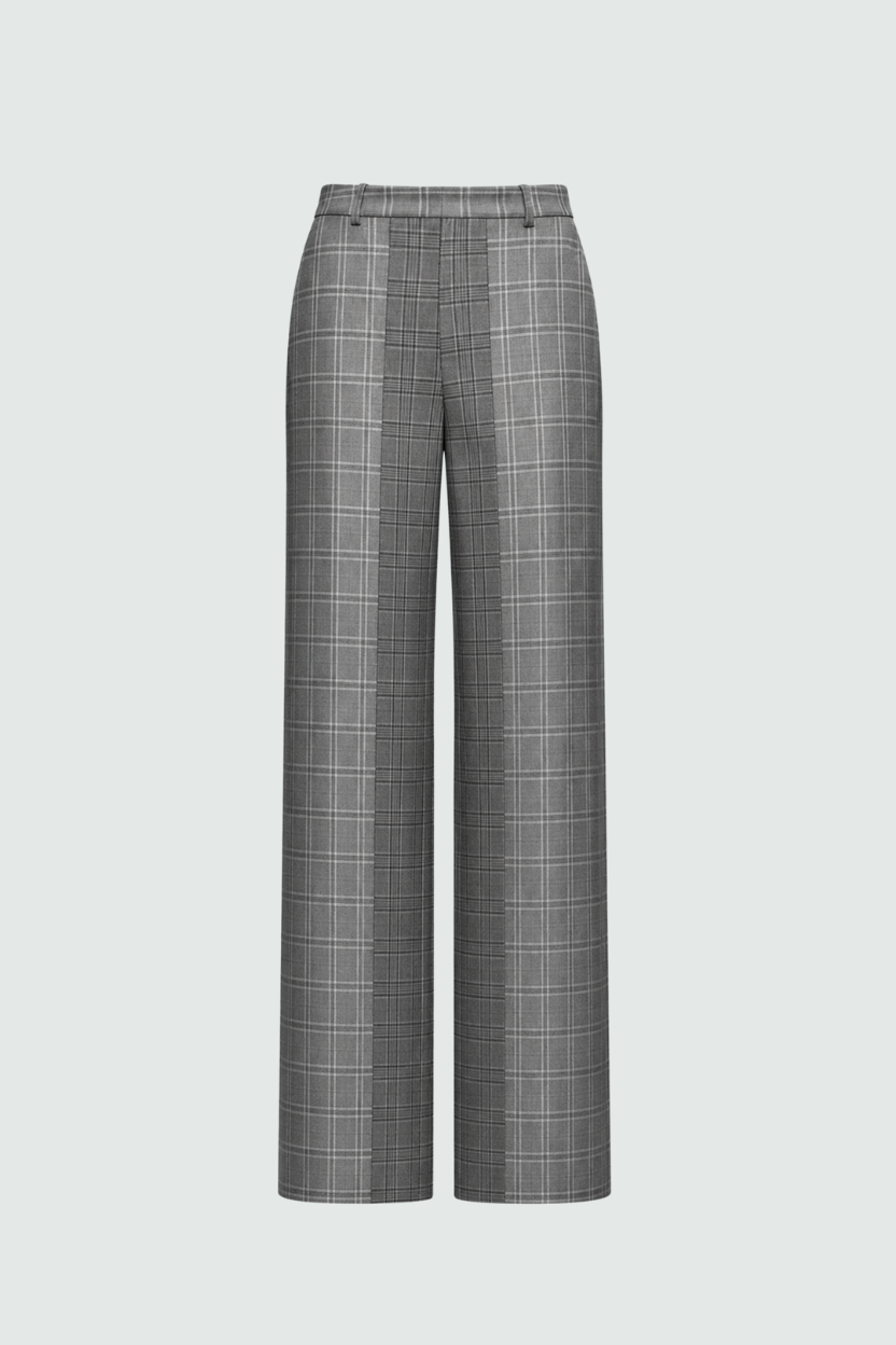 Gray Check Wide-Leg Trousers
