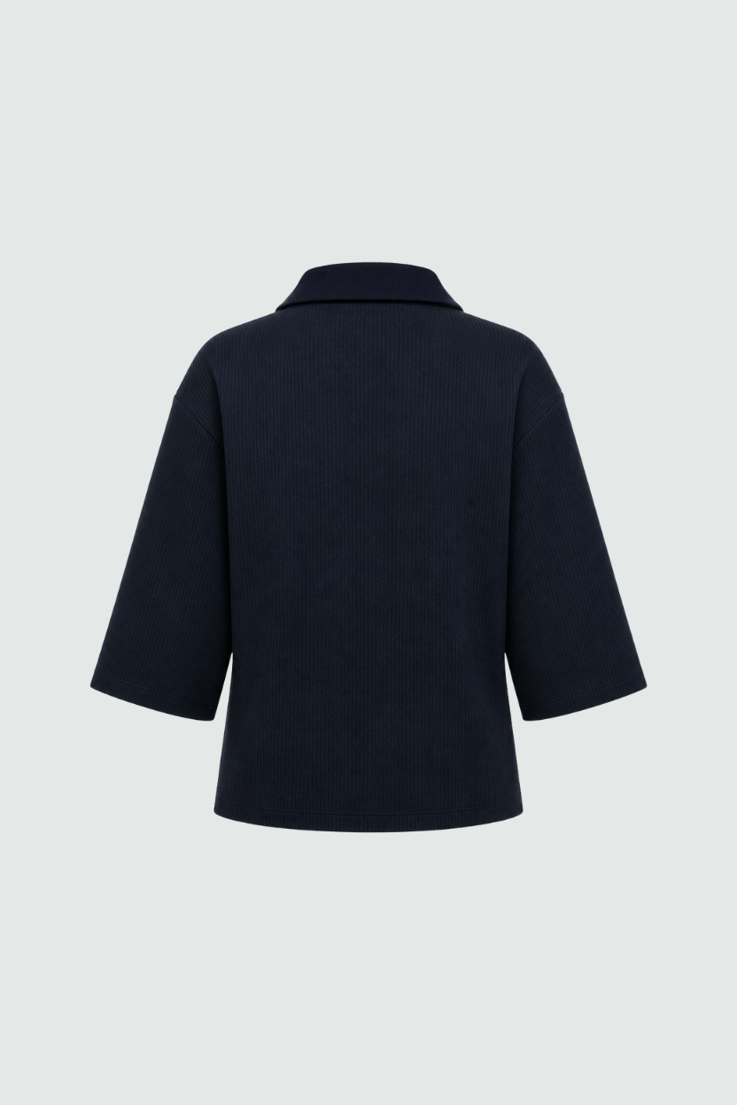 Navy Textured Pocket Polo Top