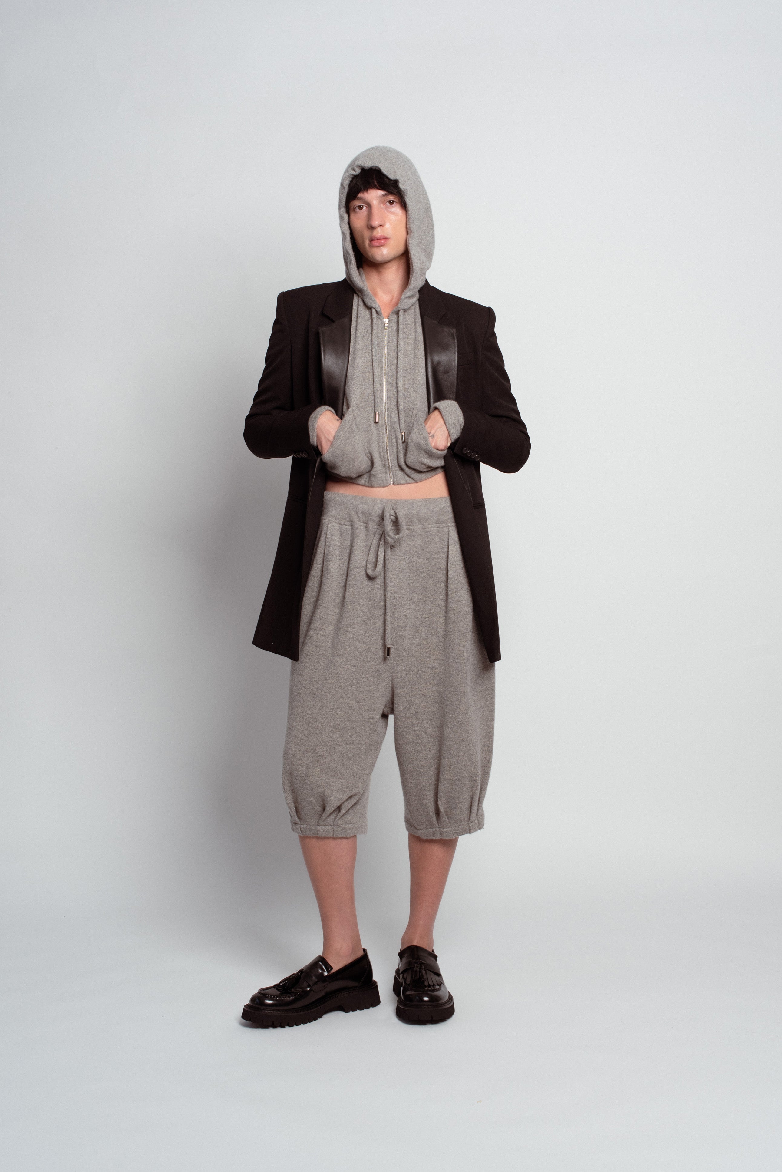 Grey Cashmere Wide-Leg Pants