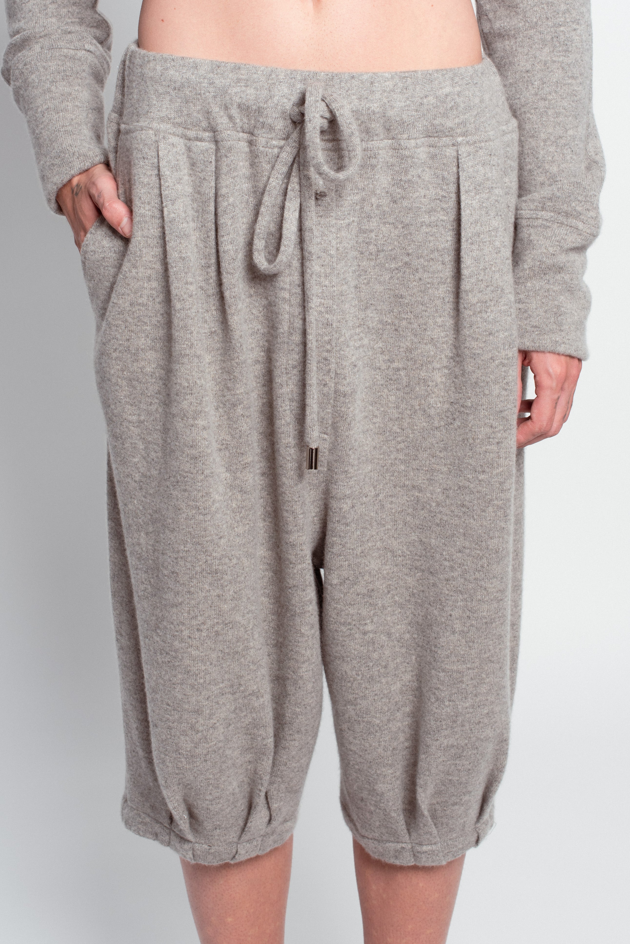 Grey Cashmere Wide-Leg Pants