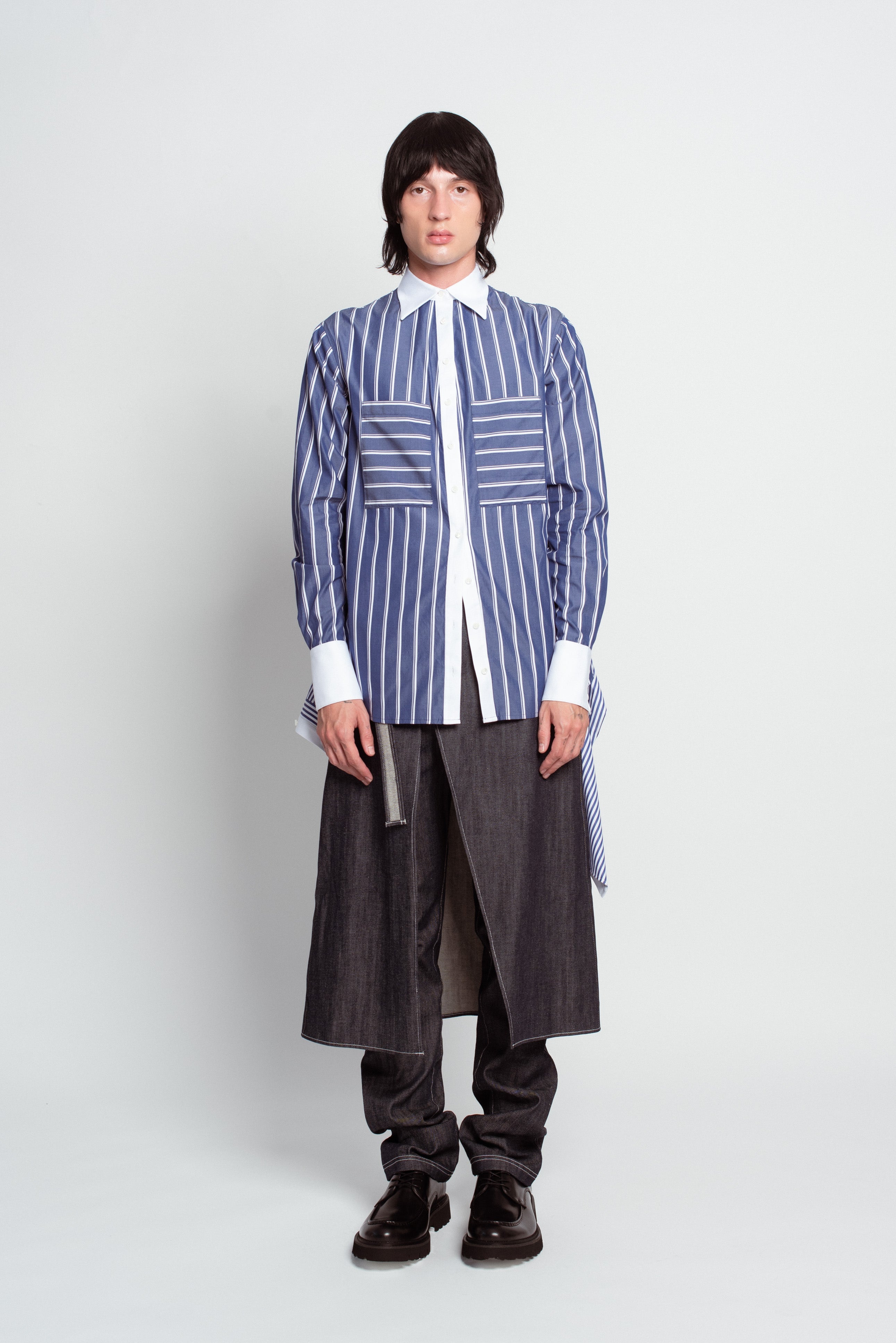 Blue Pinstripe Layered Shirt – Attached Back Construction