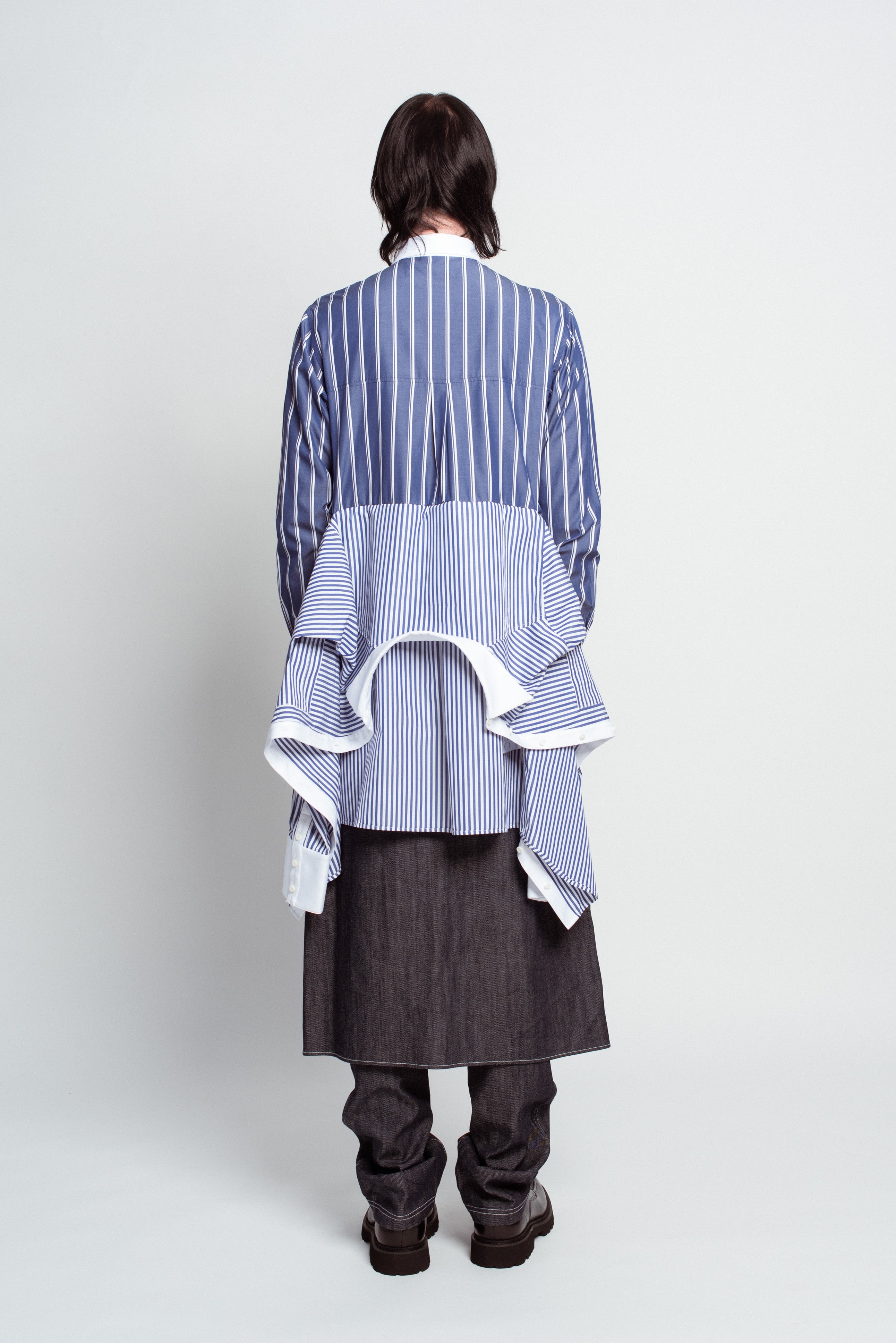 Blue Pinstripe Layered Shirt – Attached Back Construction