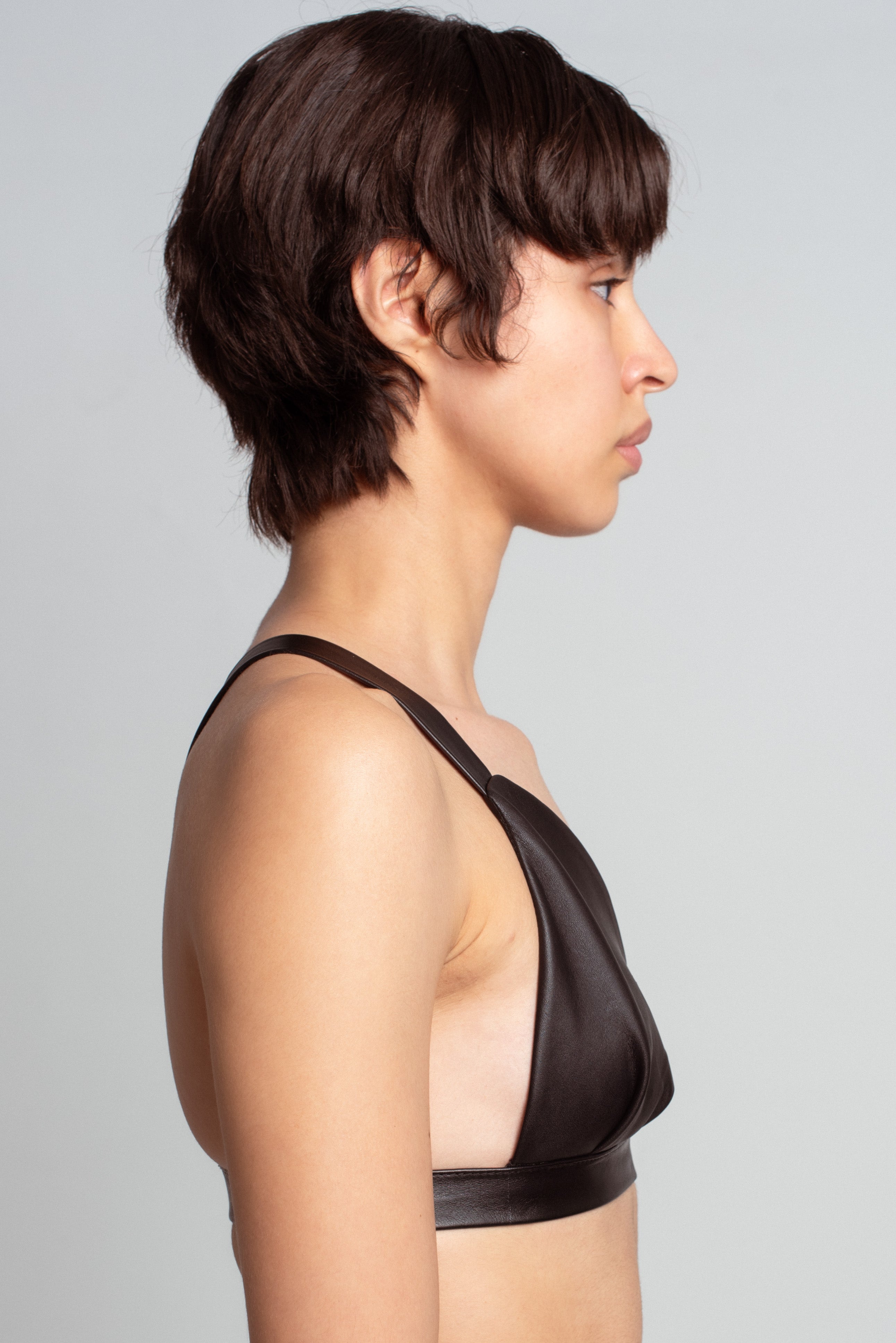Black Leather Cross-Back Bra Top