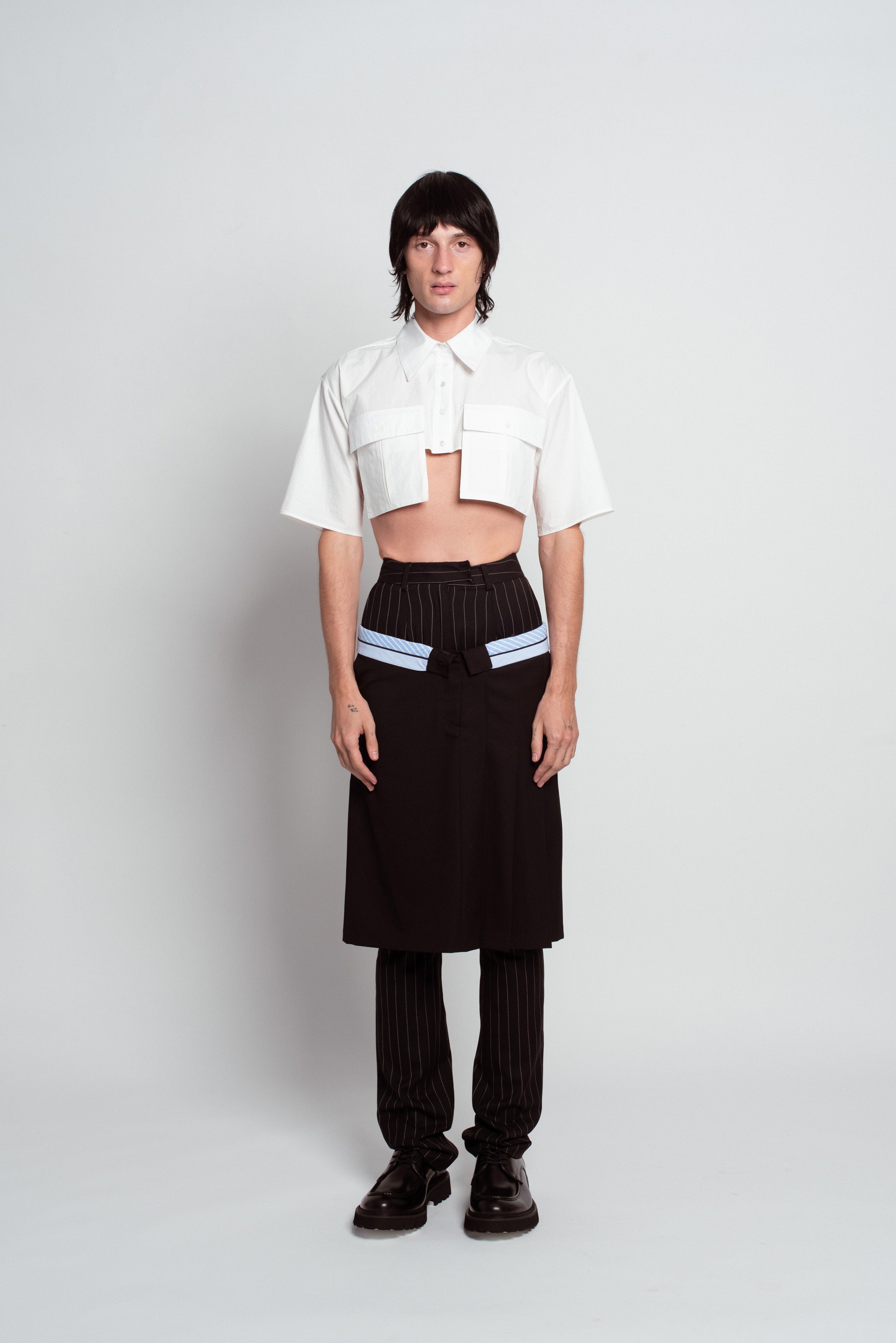 White Cropped Utility Shirt